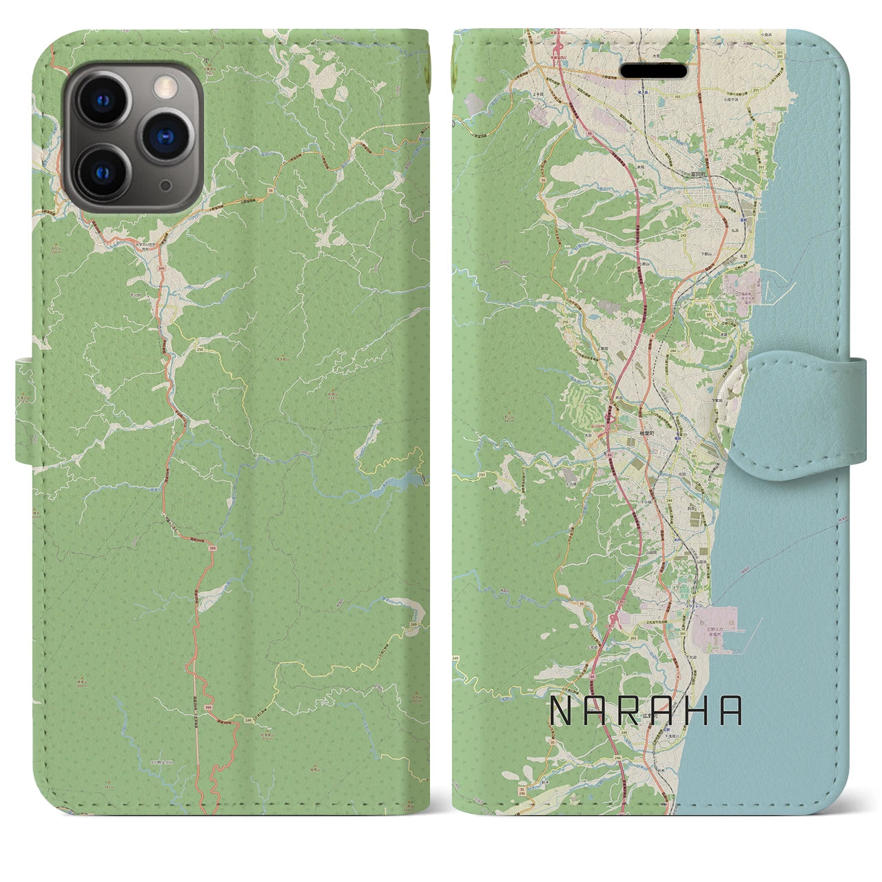 【楢葉(福島県)】地図柄iPhoneケース(手帳タイプ)ナチュラル・iPhone 11 Pro Max 用