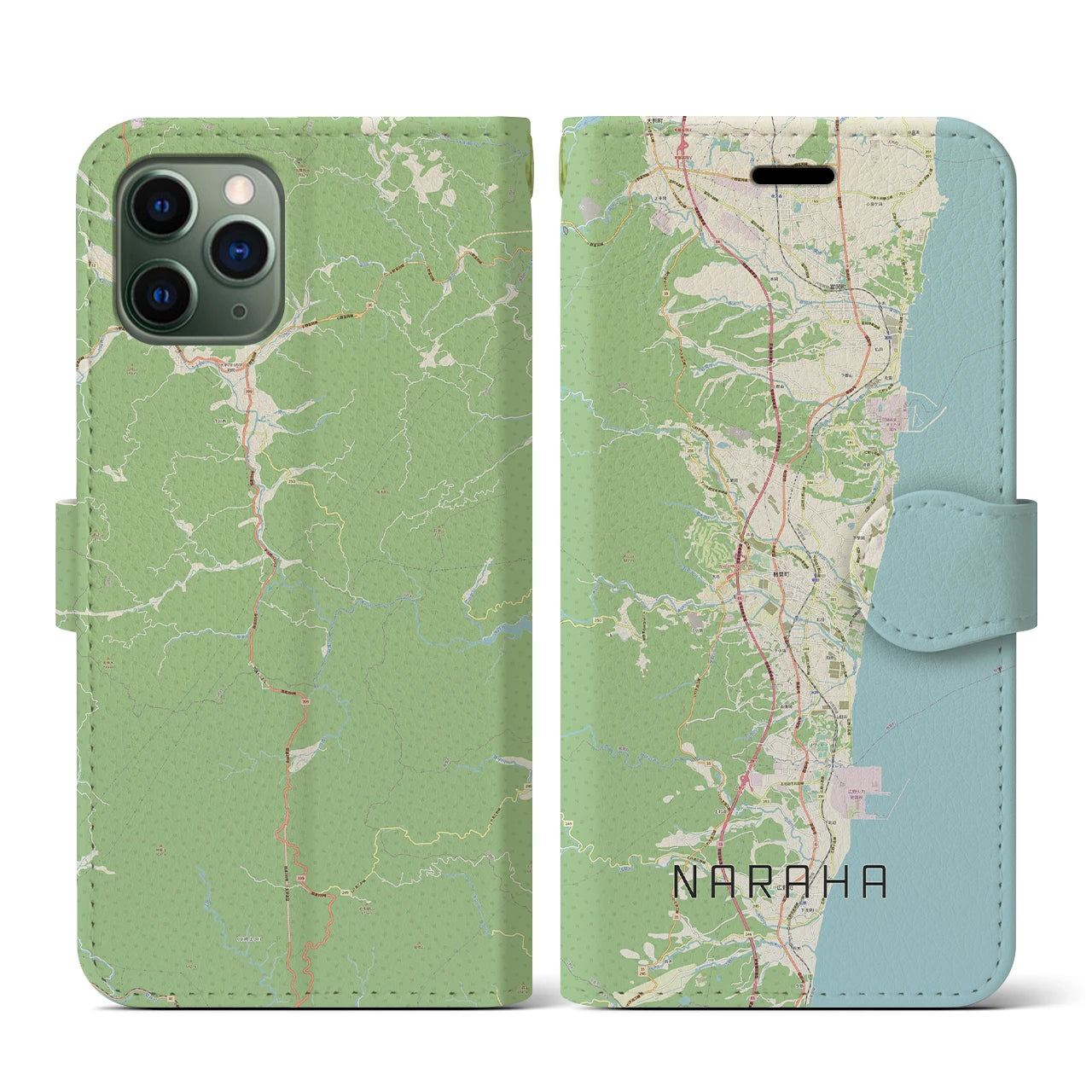 【楢葉(福島県)】地図柄iPhoneケース(手帳タイプ)ナチュラル・iPhone 11 Pro 用