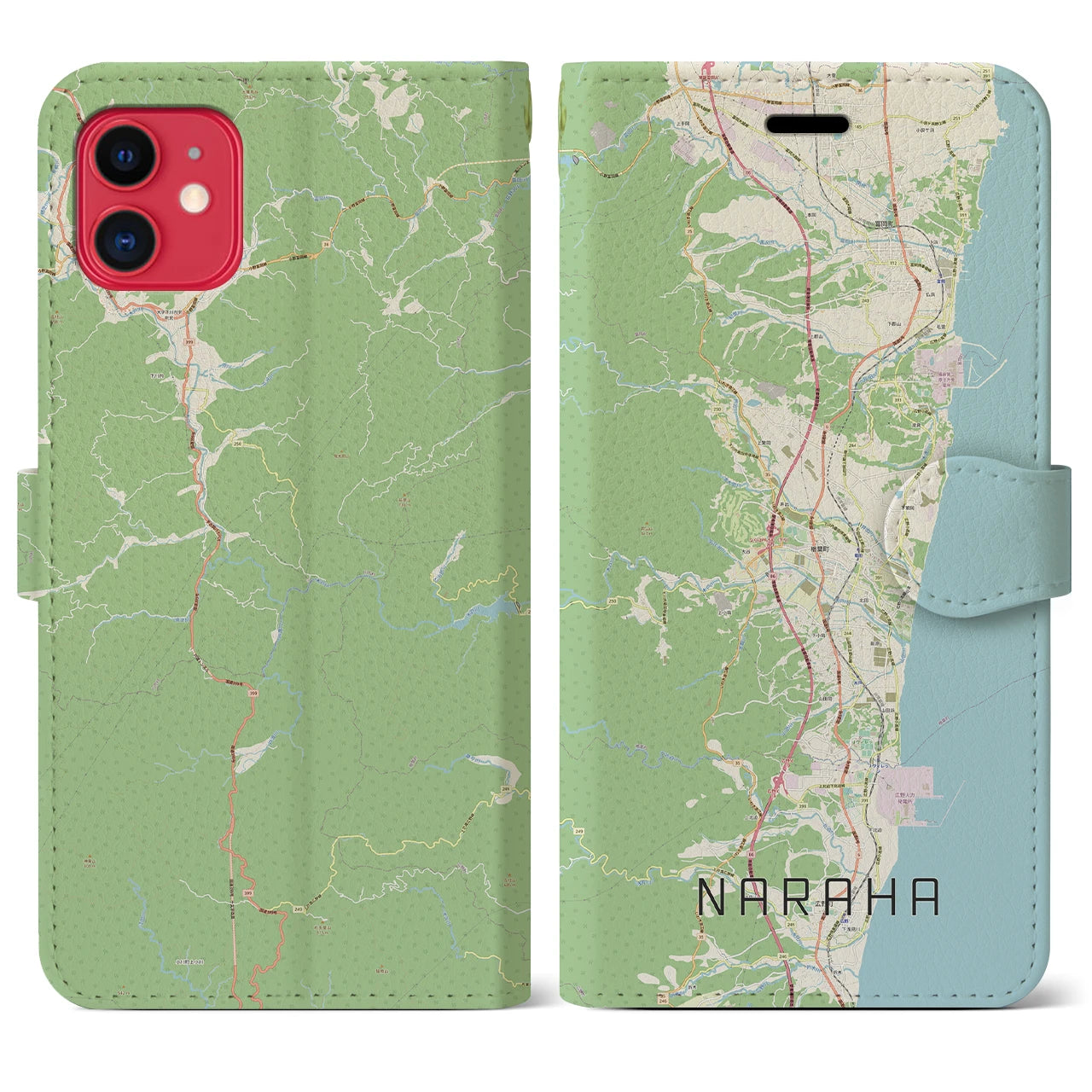 【楢葉(福島県)】地図柄iPhoneケース(手帳タイプ)ナチュラル・iPhone 11 用