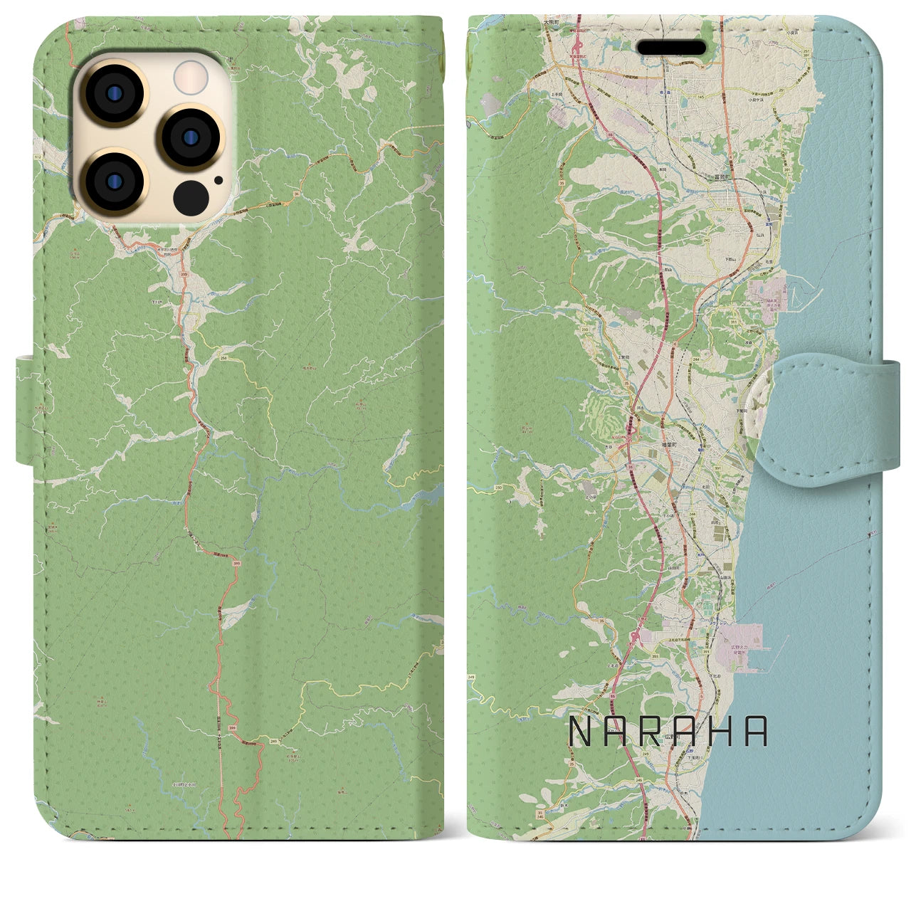 【楢葉(福島県)】地図柄iPhoneケース(手帳タイプ)ナチュラル・iPhone 12 Pro Max 用