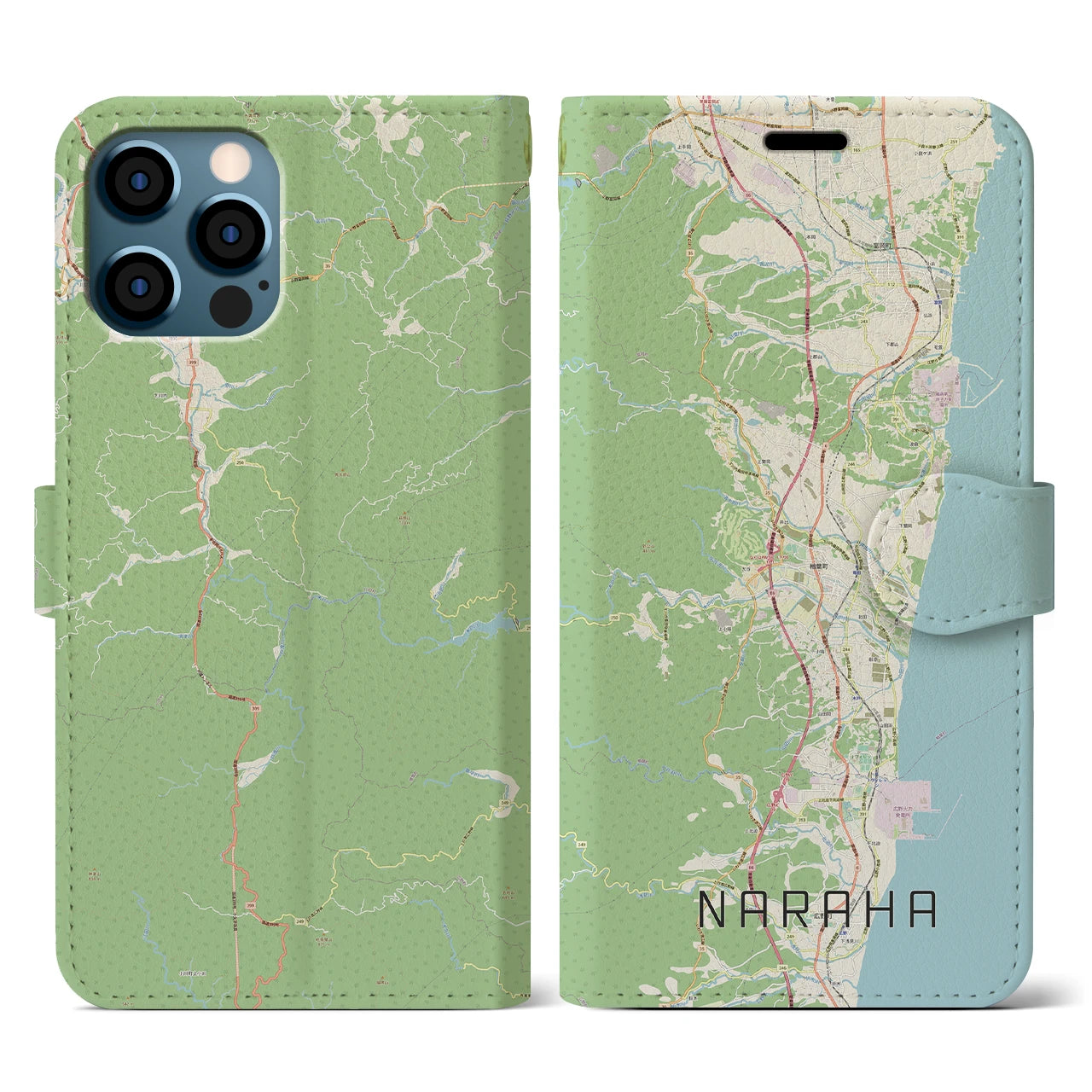 【楢葉(福島県)】地図柄iPhoneケース(手帳タイプ)ナチュラル・iPhone 12 / 12 Pro 用