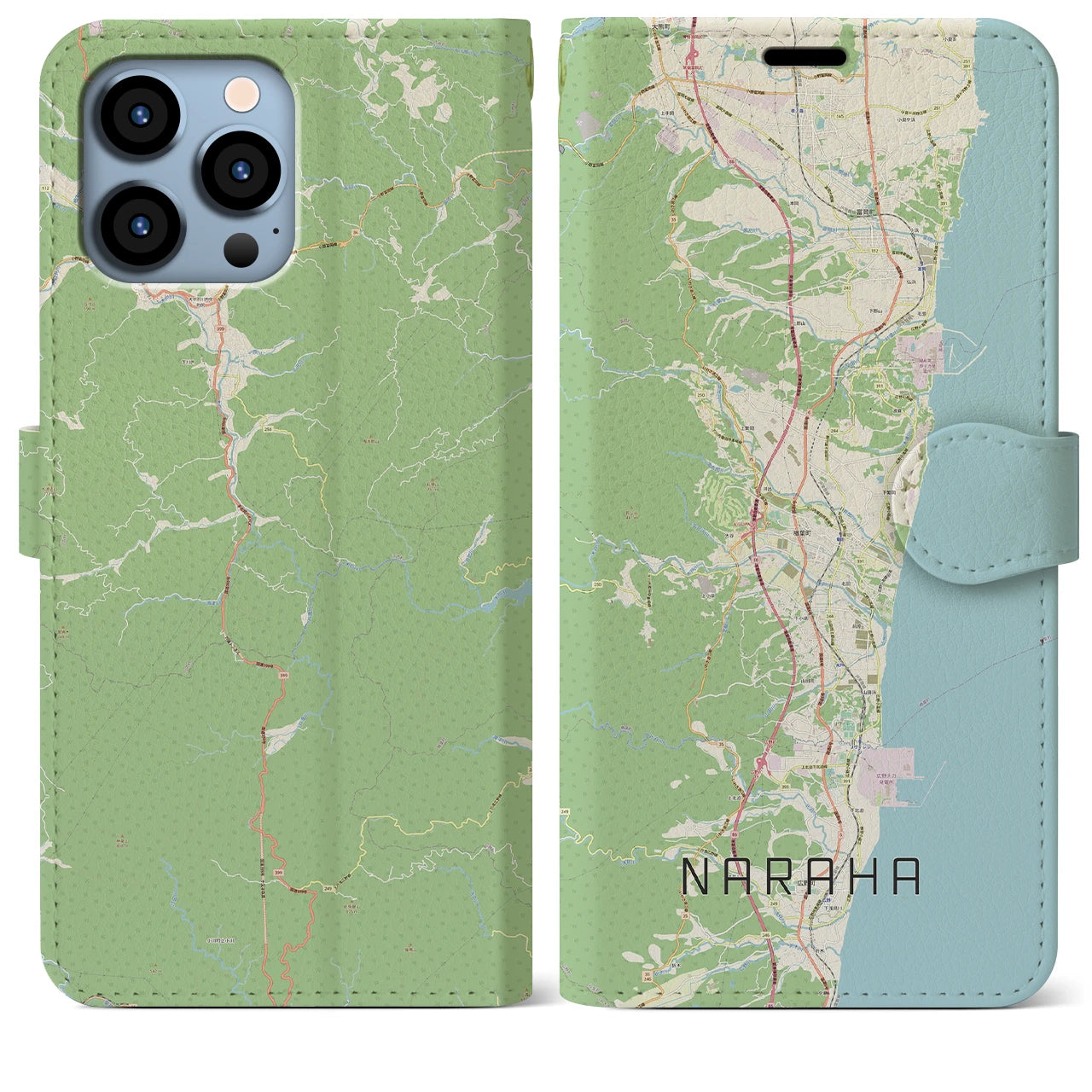 【楢葉(福島県)】地図柄iPhoneケース(手帳タイプ)ナチュラル・iPhone 13 Pro Max 用