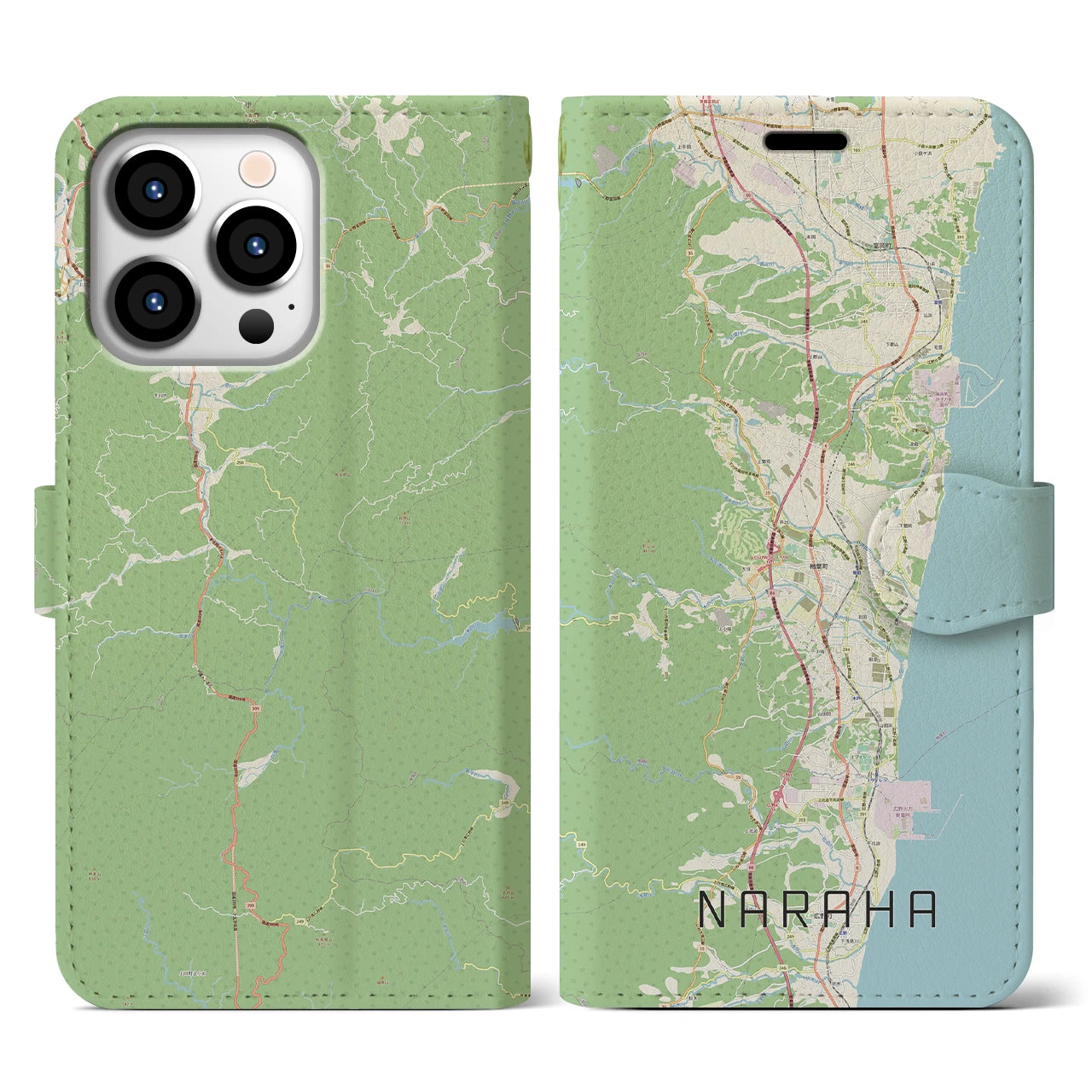 【楢葉(福島県)】地図柄iPhoneケース(手帳タイプ)ナチュラル・iPhone 13 Pro 用