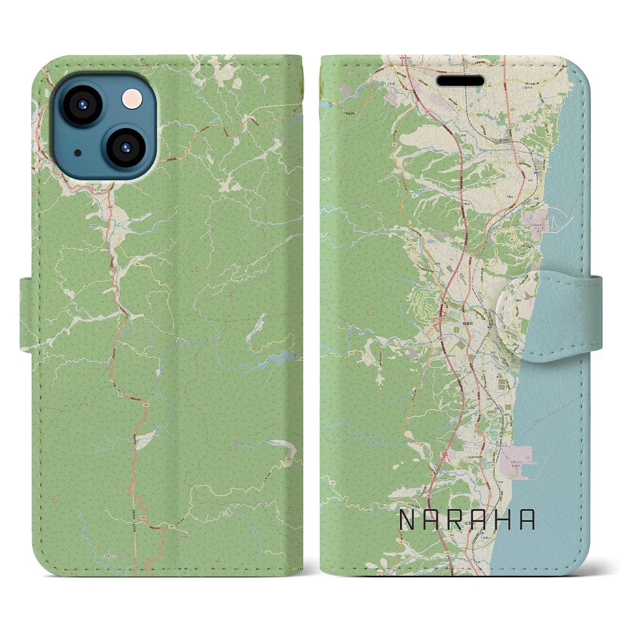 【楢葉(福島県)】地図柄iPhoneケース(手帳タイプ)ナチュラル・iPhone 13 用