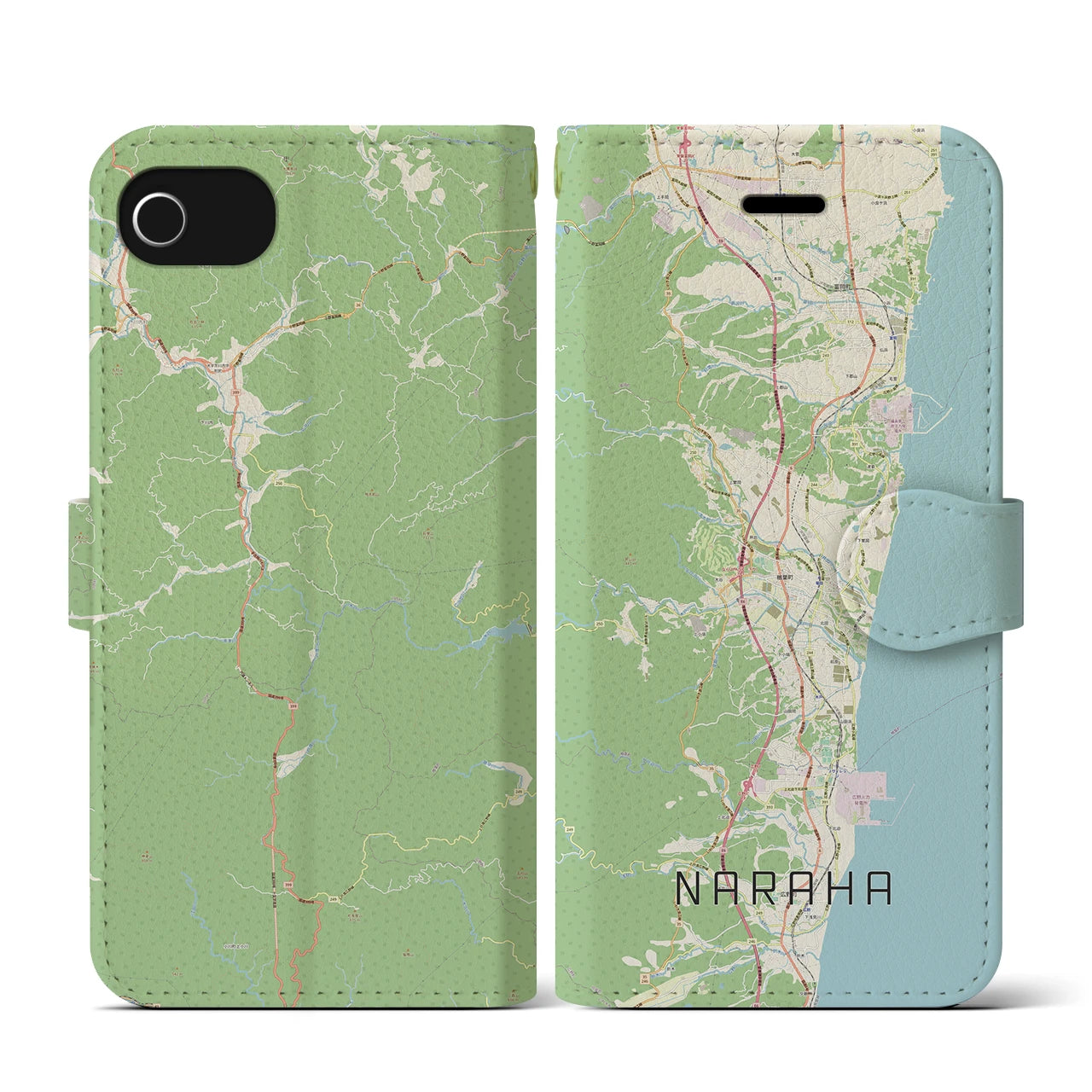 【楢葉(福島県)】地図柄iPhoneケース(手帳タイプ)ナチュラル・iPhone SE(第3 / 第2世代) / 8 / 7 / 6s / 6 用