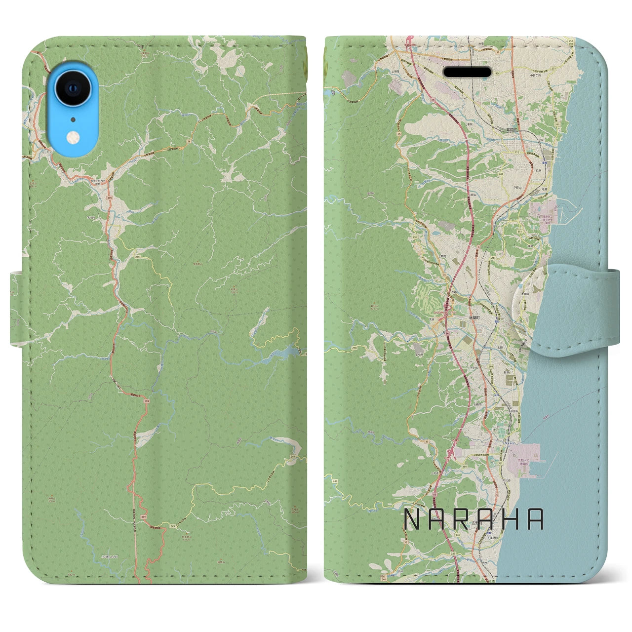 【楢葉(福島県)】地図柄iPhoneケース(手帳タイプ)ナチュラル・iPhone XR 用
