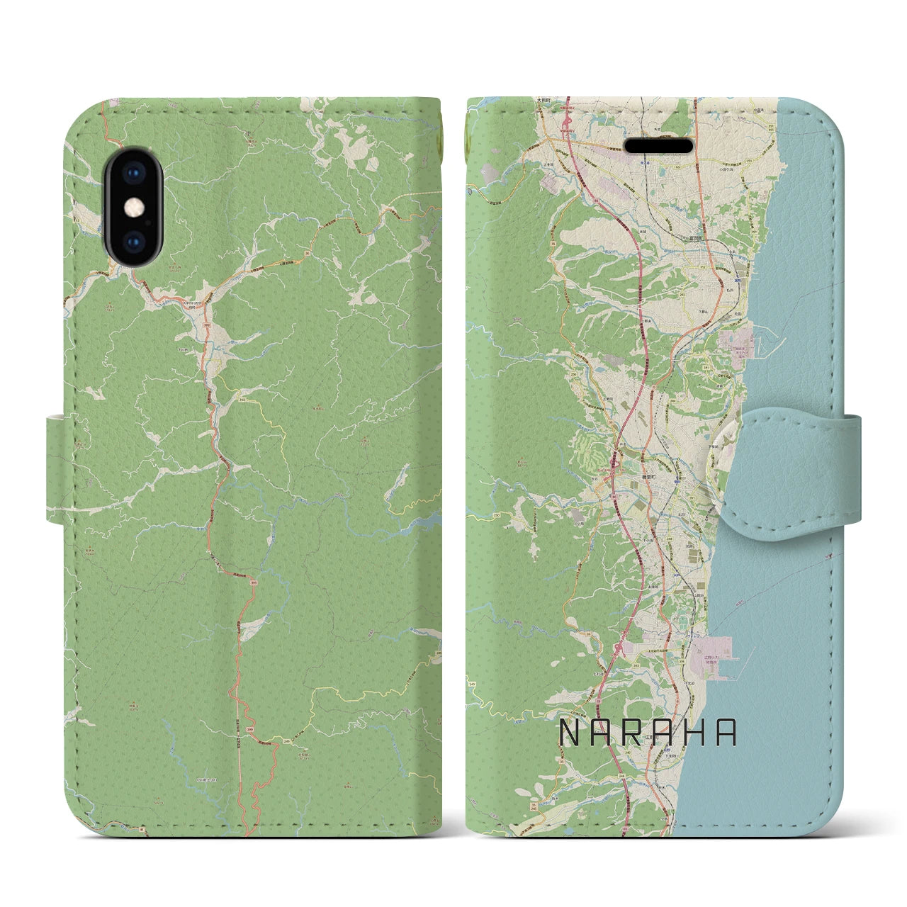 【楢葉(福島県)】地図柄iPhoneケース(手帳タイプ)ナチュラル・iPhone XS / X 用