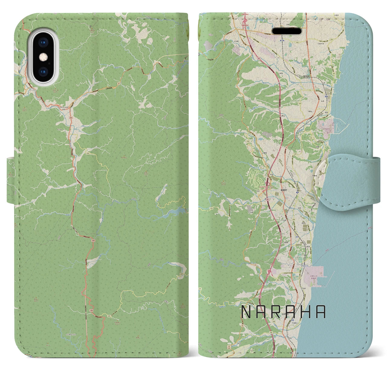 【楢葉(福島県)】地図柄iPhoneケース(手帳タイプ)ナチュラル・iPhone XS Max 用