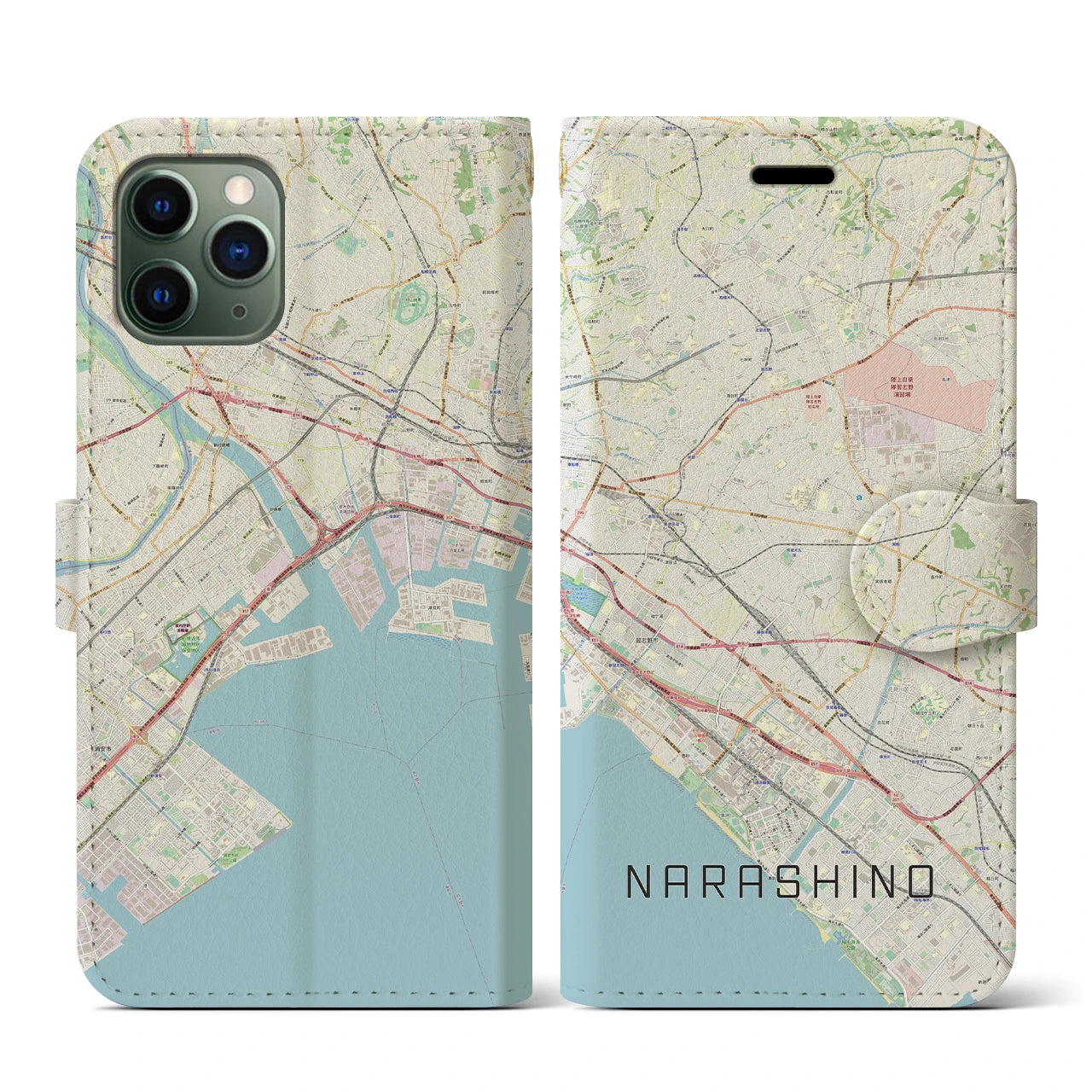 【習志野2(千葉県)】地図柄iPhoneケース(手帳タイプ)ナチュラル・iPhone 11 Pro 用