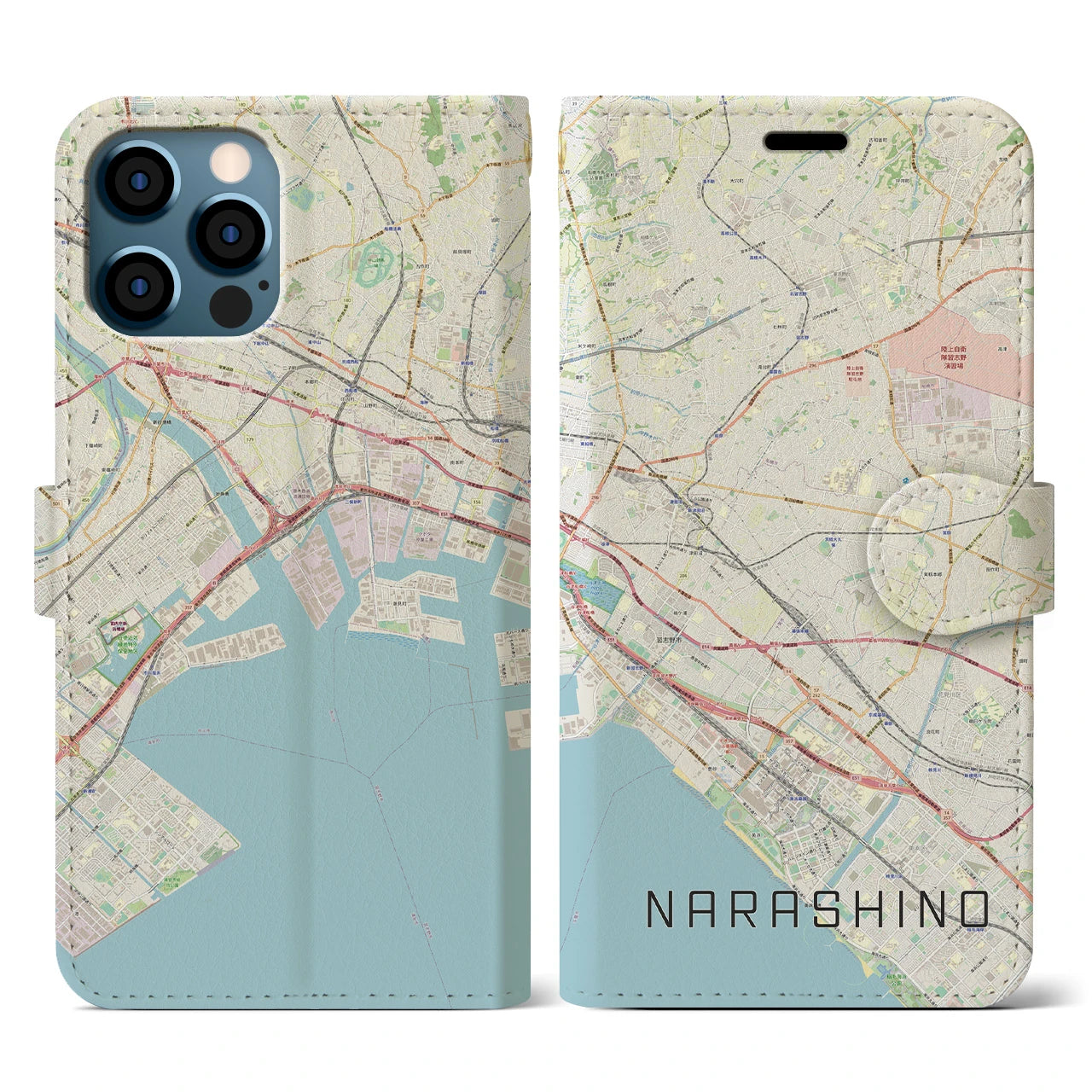 【習志野2(千葉県)】地図柄iPhoneケース(手帳タイプ)ナチュラル・iPhone 12 / 12 Pro 用
