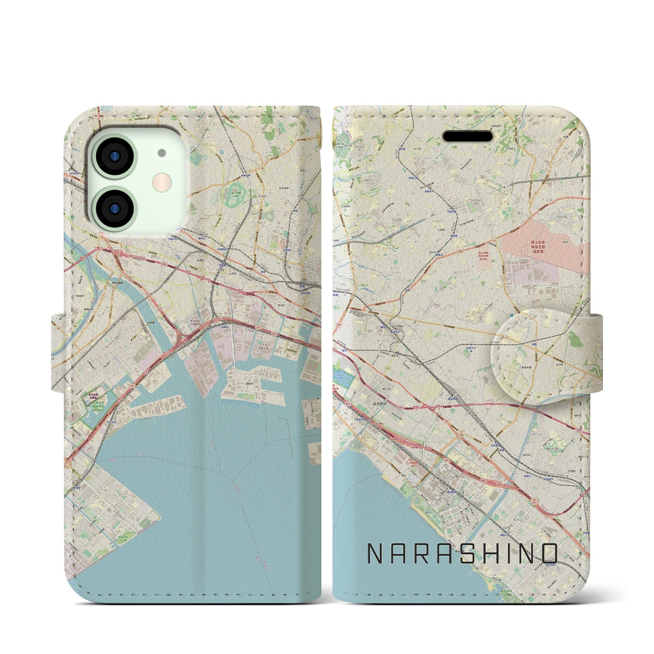 【習志野2(千葉県)】地図柄iPhoneケース(手帳タイプ)ナチュラル・iPhone 12 mini 用