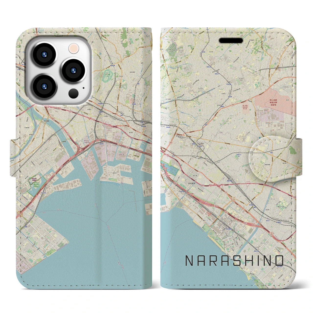 【習志野2(千葉県)】地図柄iPhoneケース(手帳タイプ)ナチュラル・iPhone 13 Pro 用