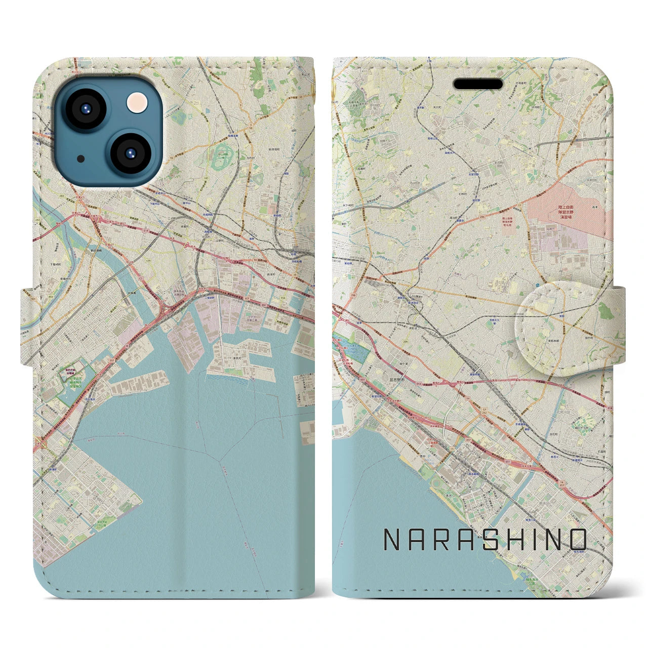 【習志野2(千葉県)】地図柄iPhoneケース(手帳タイプ)ナチュラル・iPhone 13 用