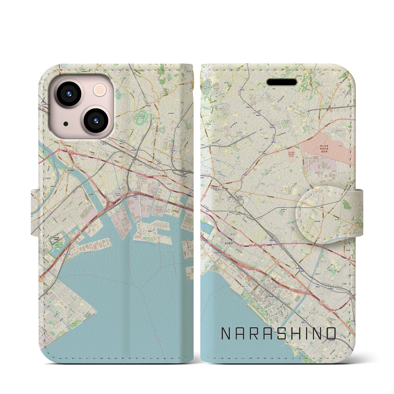 【習志野2(千葉県)】地図柄iPhoneケース(手帳タイプ)ナチュラル・iPhone 13 mini 用