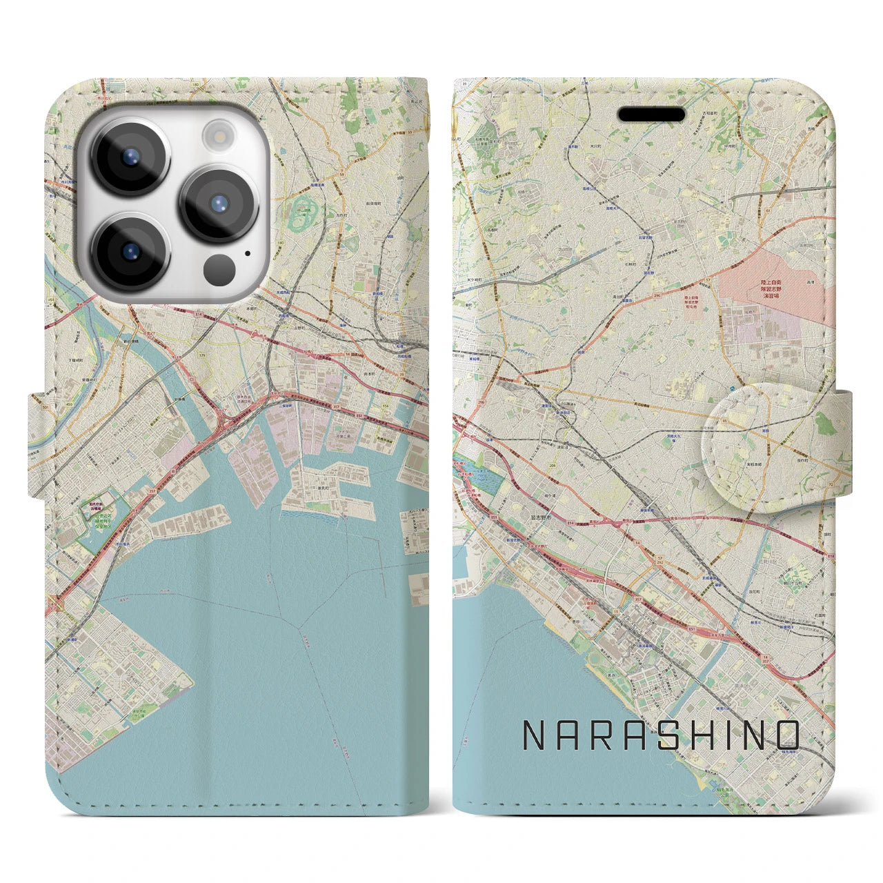 【習志野2(千葉県)】地図柄iPhoneケース(手帳タイプ)ナチュラル・iPhone 14 Pro 用