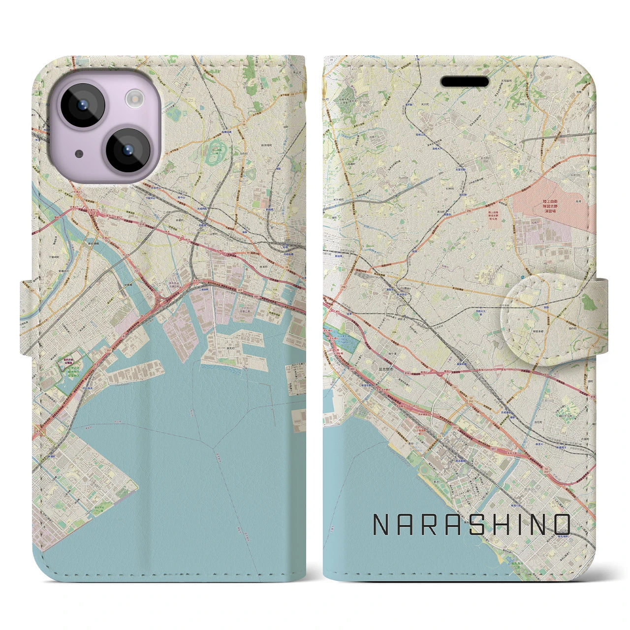 【習志野2(千葉県)】地図柄iPhoneケース(手帳タイプ)ナチュラル・iPhone 14 用