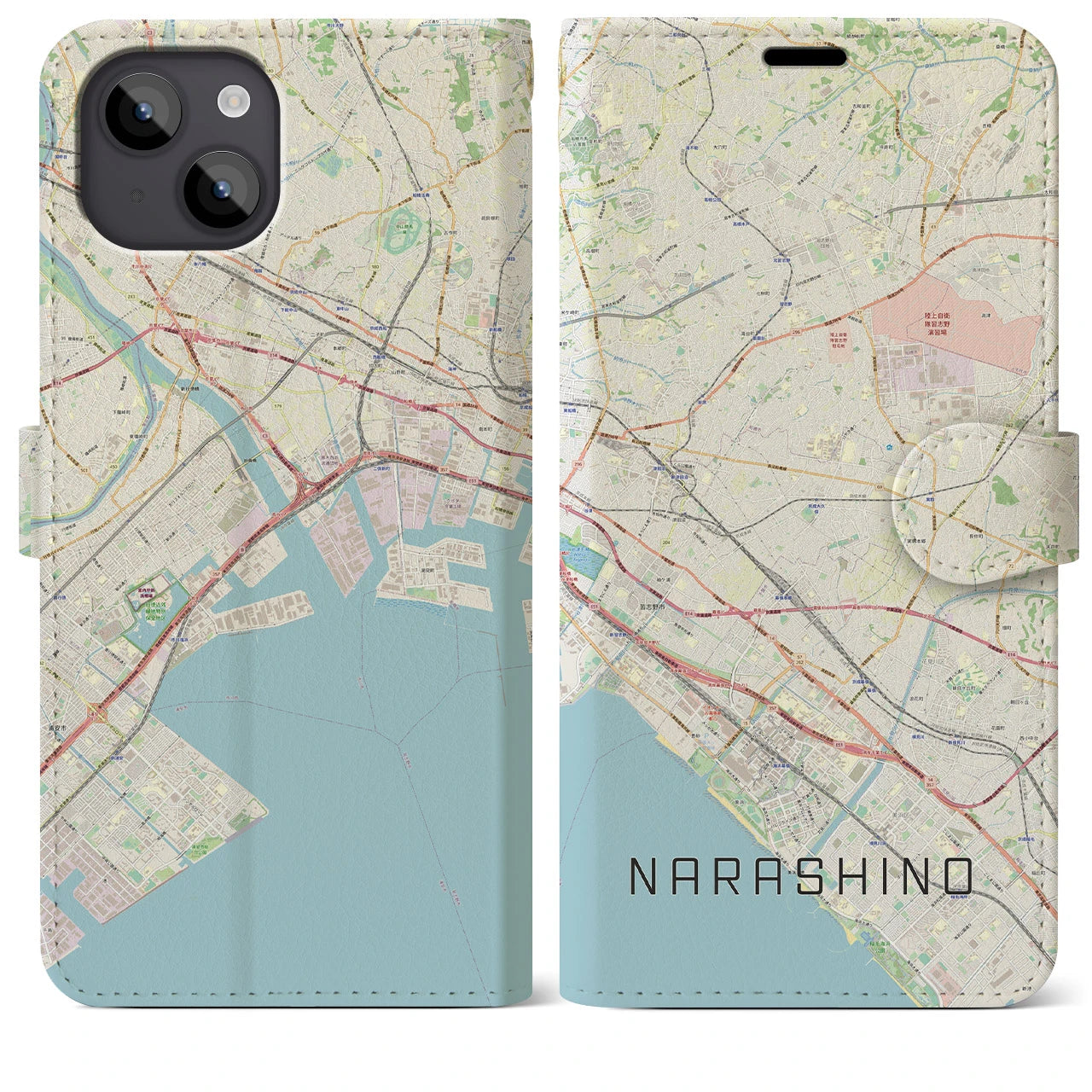 【習志野2(千葉県)】地図柄iPhoneケース(手帳タイプ)ナチュラル・iPhone 14 Plus 用