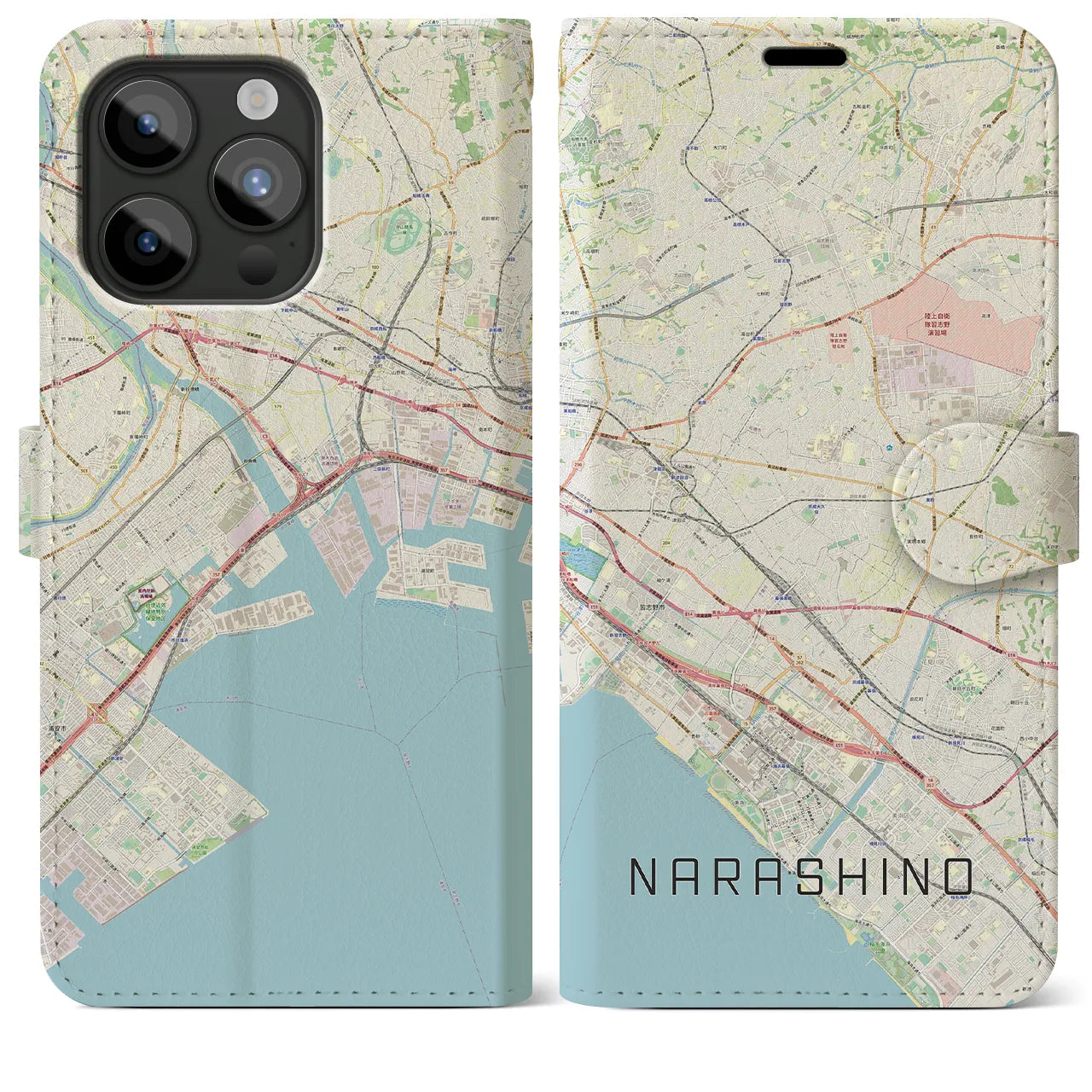 【習志野2(千葉県)】地図柄iPhoneケース(手帳タイプ)ナチュラル・iPhone 15 Pro Max 用