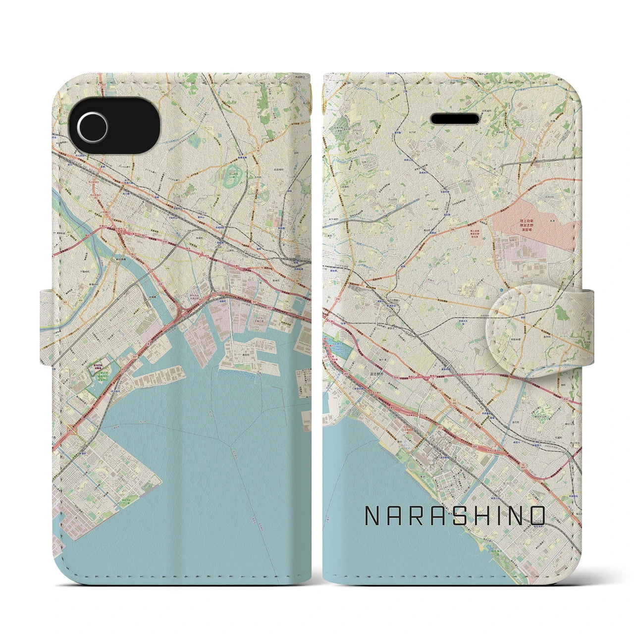 【習志野2(千葉県)】地図柄iPhoneケース(手帳タイプ)ナチュラル・iPhone SE(第3 / 第2世代) / 8 / 7 / 6s / 6 用