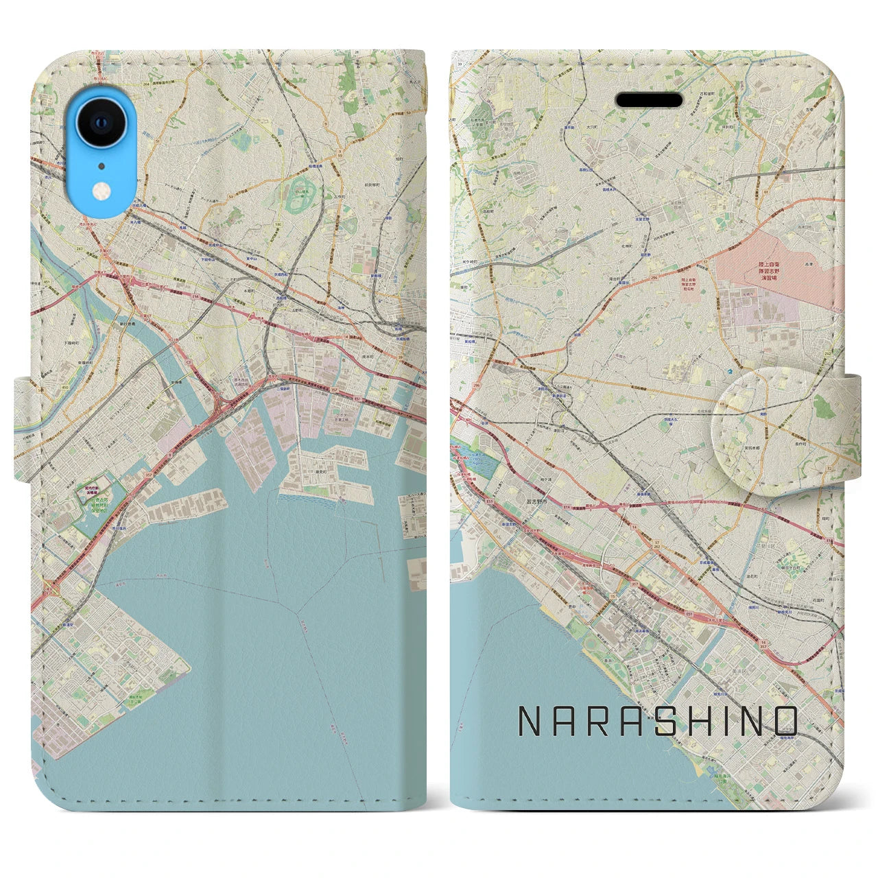 【習志野2(千葉県)】地図柄iPhoneケース(手帳タイプ)ナチュラル・iPhone XR 用