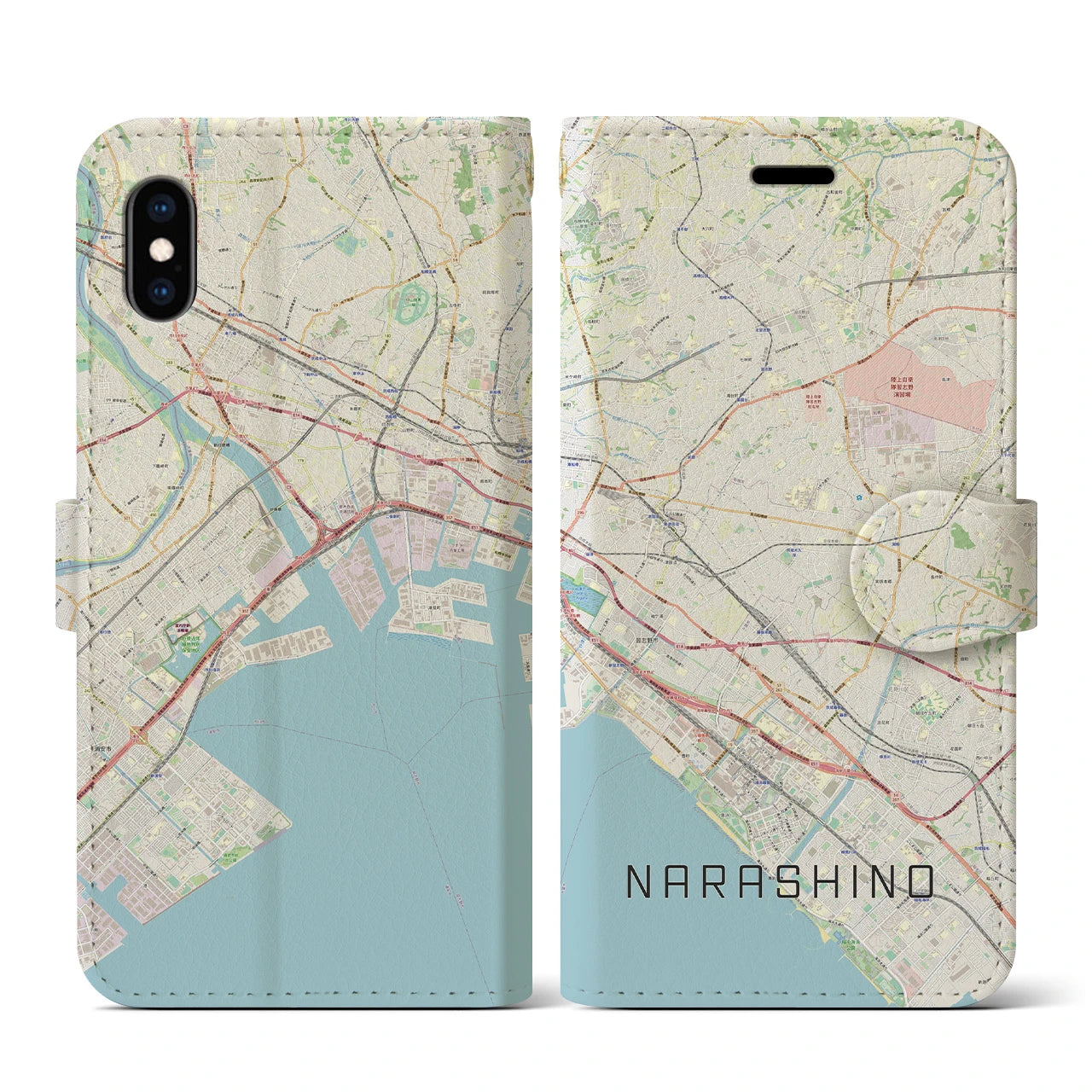 【習志野2(千葉県)】地図柄iPhoneケース(手帳タイプ)ナチュラル・iPhone XS / X 用