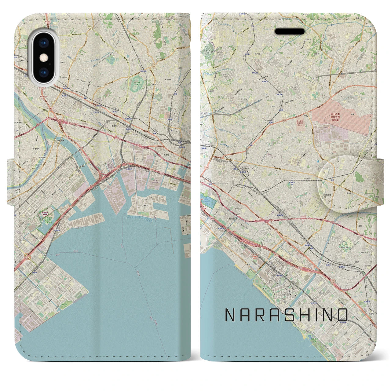【習志野2(千葉県)】地図柄iPhoneケース(手帳タイプ)ナチュラル・iPhone XS Max 用