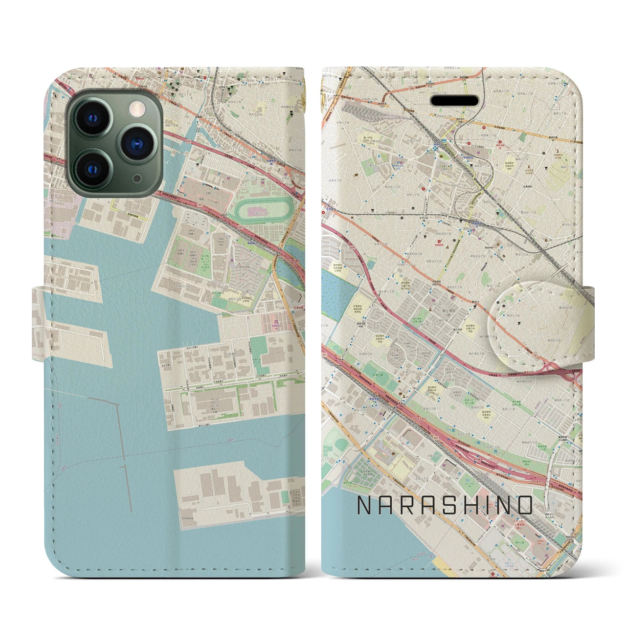 【習志野(千葉県)】地図柄iPhoneケース(手帳タイプ)ナチュラル・iPhone 11 Pro 用