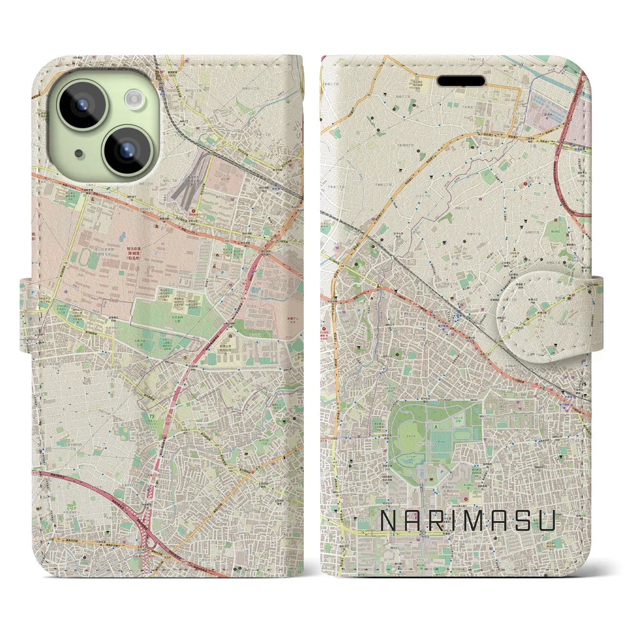 【成増(東京都)】地図柄iPhoneケース(手帳タイプ)ナチュラル・iPhone 15 用