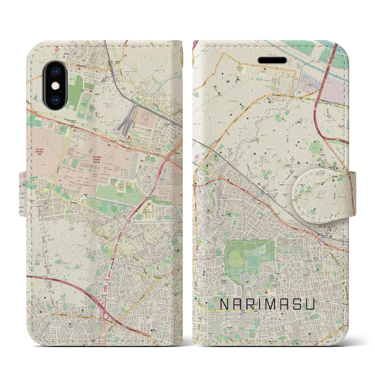 【成増(東京都)】地図柄iPhoneケース(手帳タイプ)ナチュラル・iPhone XS / X 用