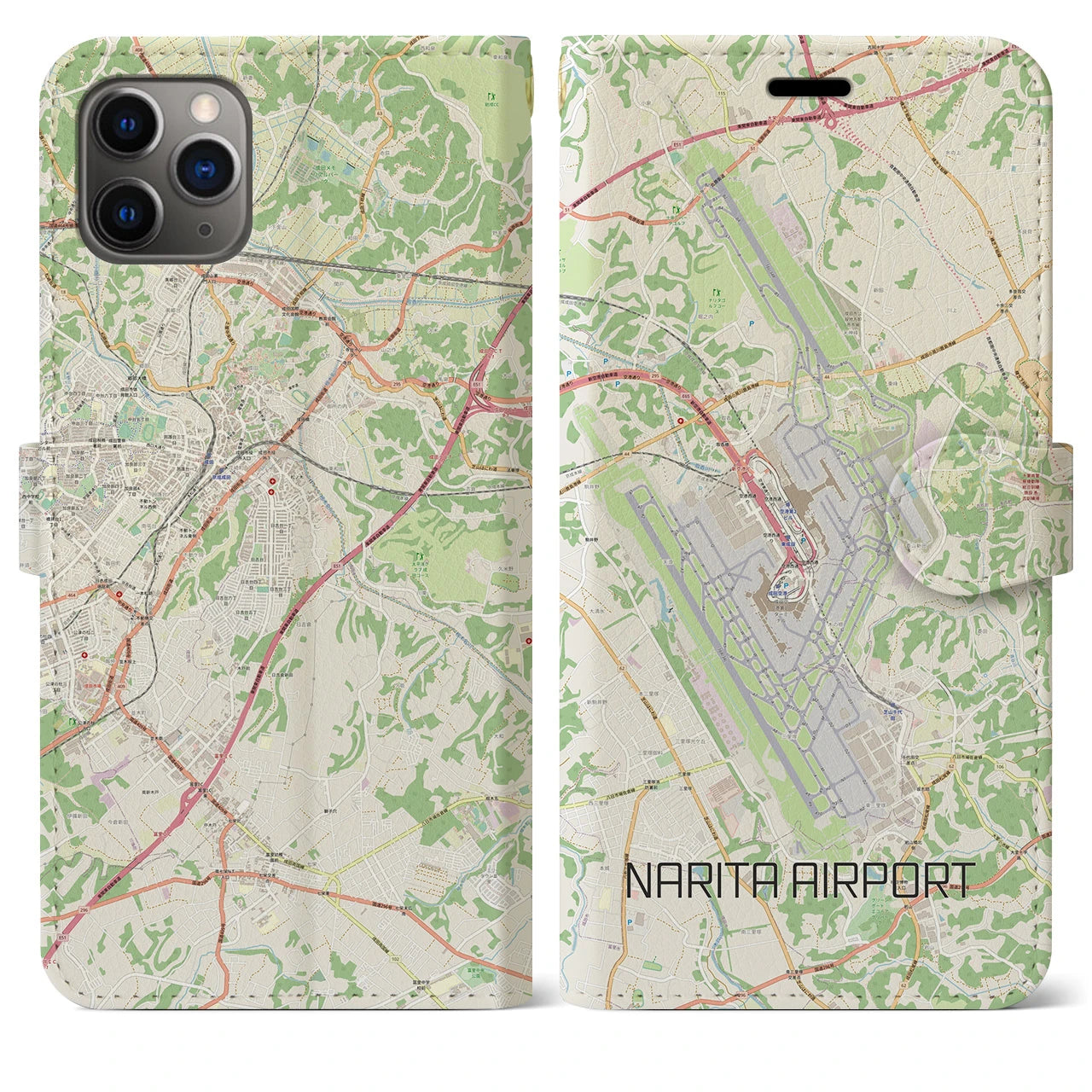 【成田空港(千葉県)】地図柄iPhoneケース(手帳タイプ)ナチュラル・iPhone 11 Pro Max 用