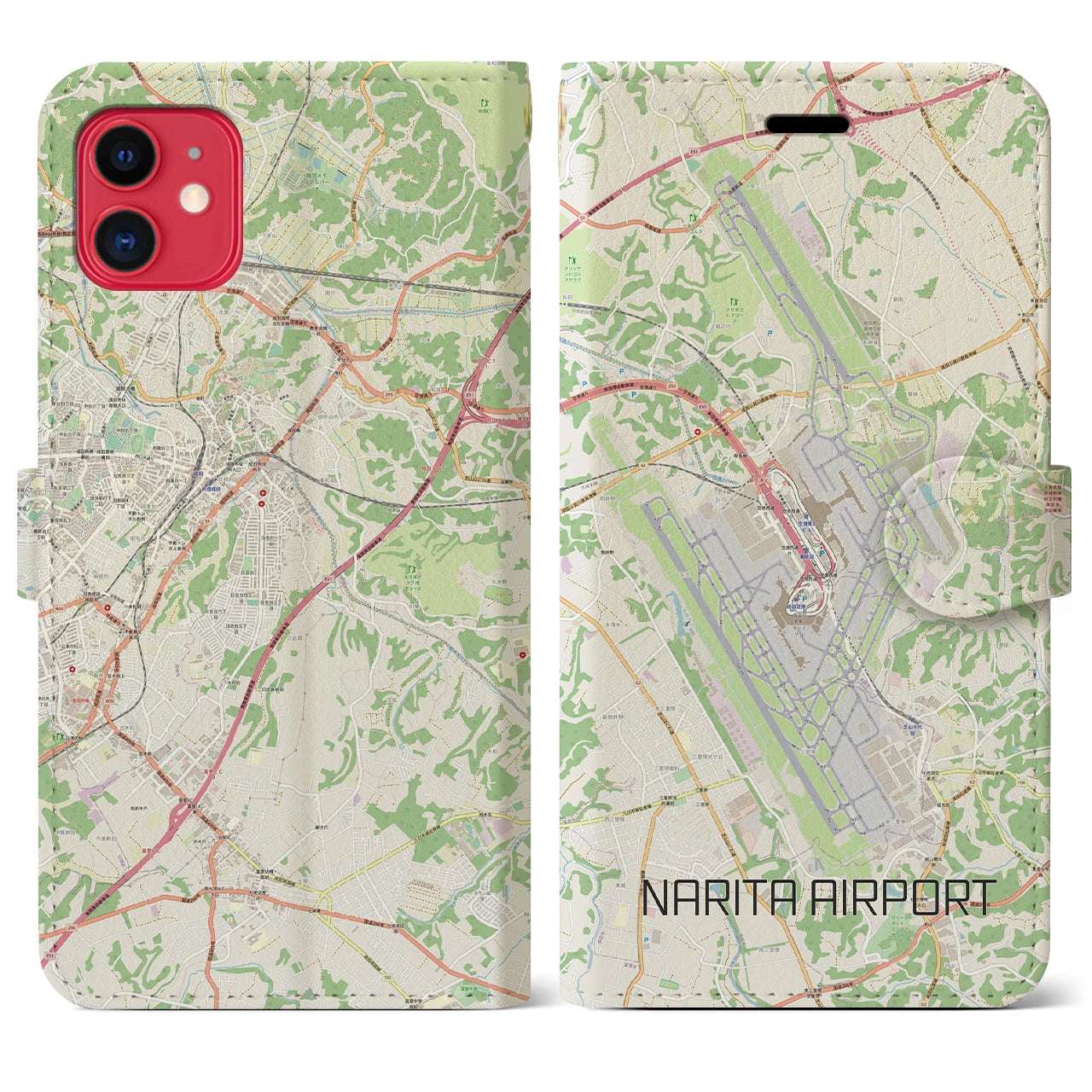 【成田空港(千葉県)】地図柄iPhoneケース(手帳タイプ)ナチュラル・iPhone 11 用