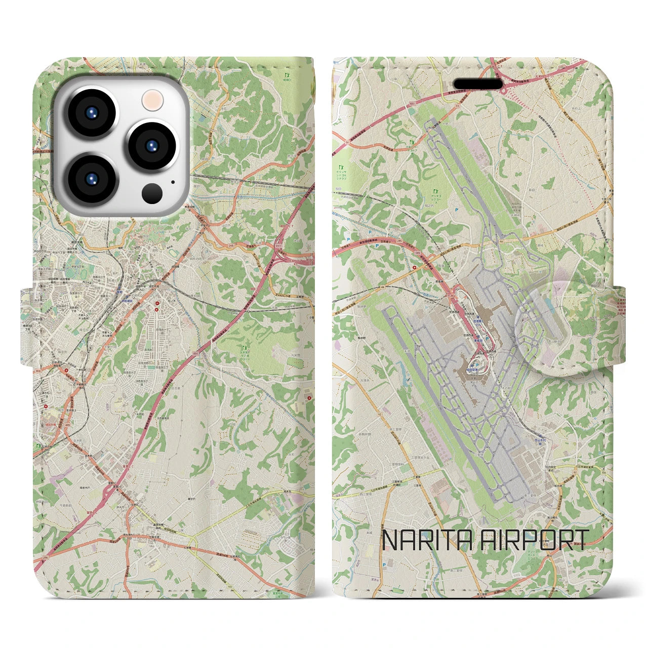 【成田空港(千葉県)】地図柄iPhoneケース(手帳タイプ)ナチュラル・iPhone 13 Pro 用