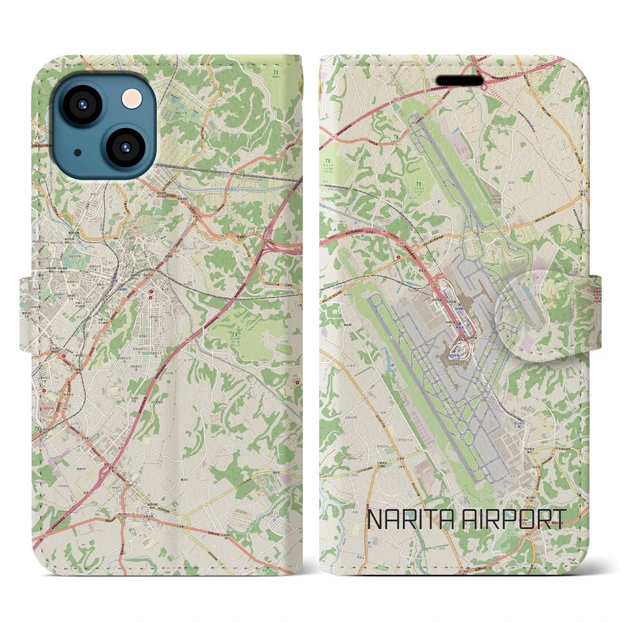 【成田空港(千葉県)】地図柄iPhoneケース(手帳タイプ)ナチュラル・iPhone 13 用