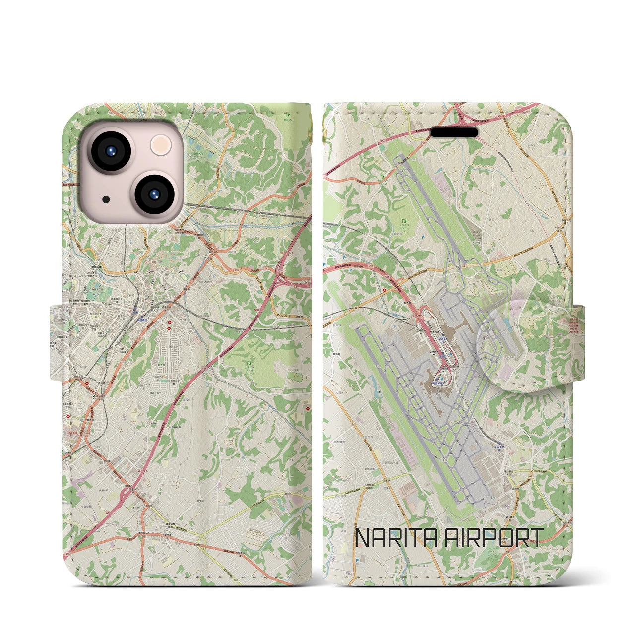 【成田空港(千葉県)】地図柄iPhoneケース(手帳タイプ)ナチュラル・iPhone 13 mini 用