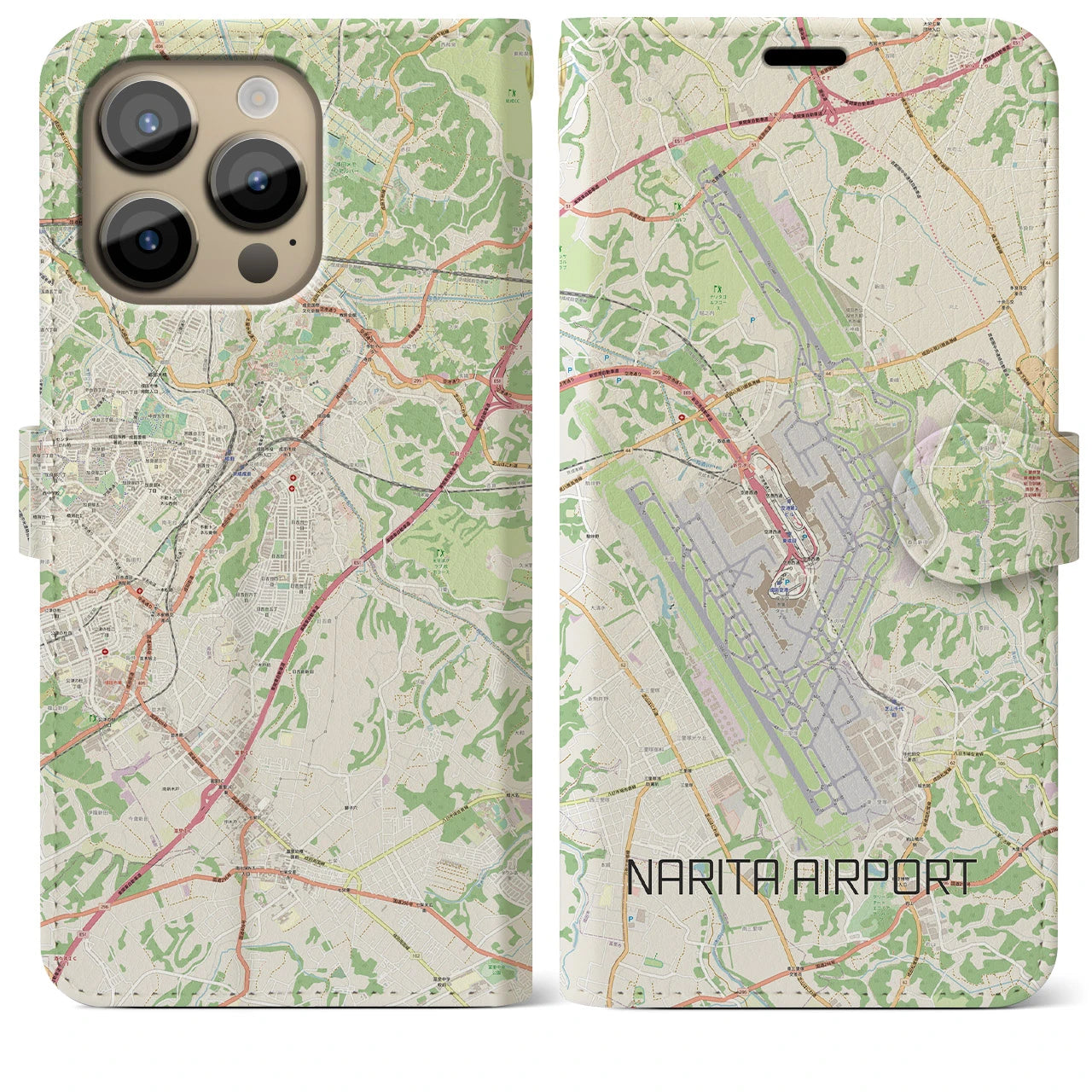 【成田空港(千葉県)】地図柄iPhoneケース(手帳タイプ)ナチュラル・iPhone 14 Pro Max 用