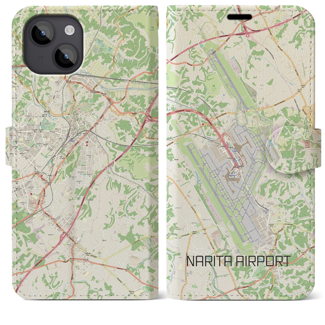 【成田空港(千葉県)】地図柄iPhoneケース(手帳タイプ)ナチュラル・iPhone 14 Plus 用