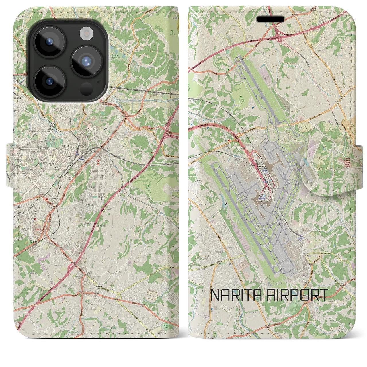 【成田空港(千葉県)】地図柄iPhoneケース(手帳タイプ)ナチュラル・iPhone 15 Pro Max 用