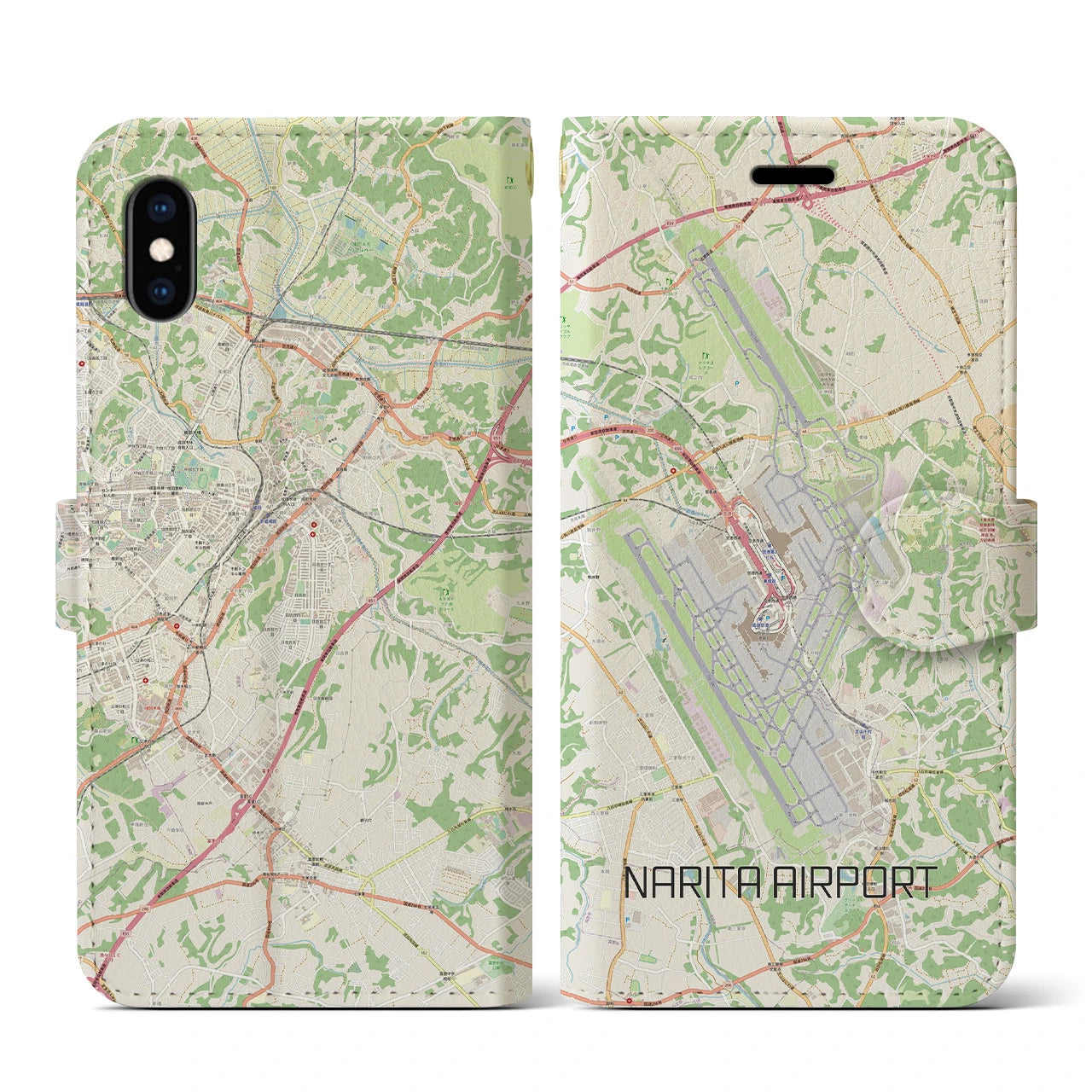 【成田空港(千葉県)】地図柄iPhoneケース(手帳タイプ)ナチュラル・iPhone XS / X 用