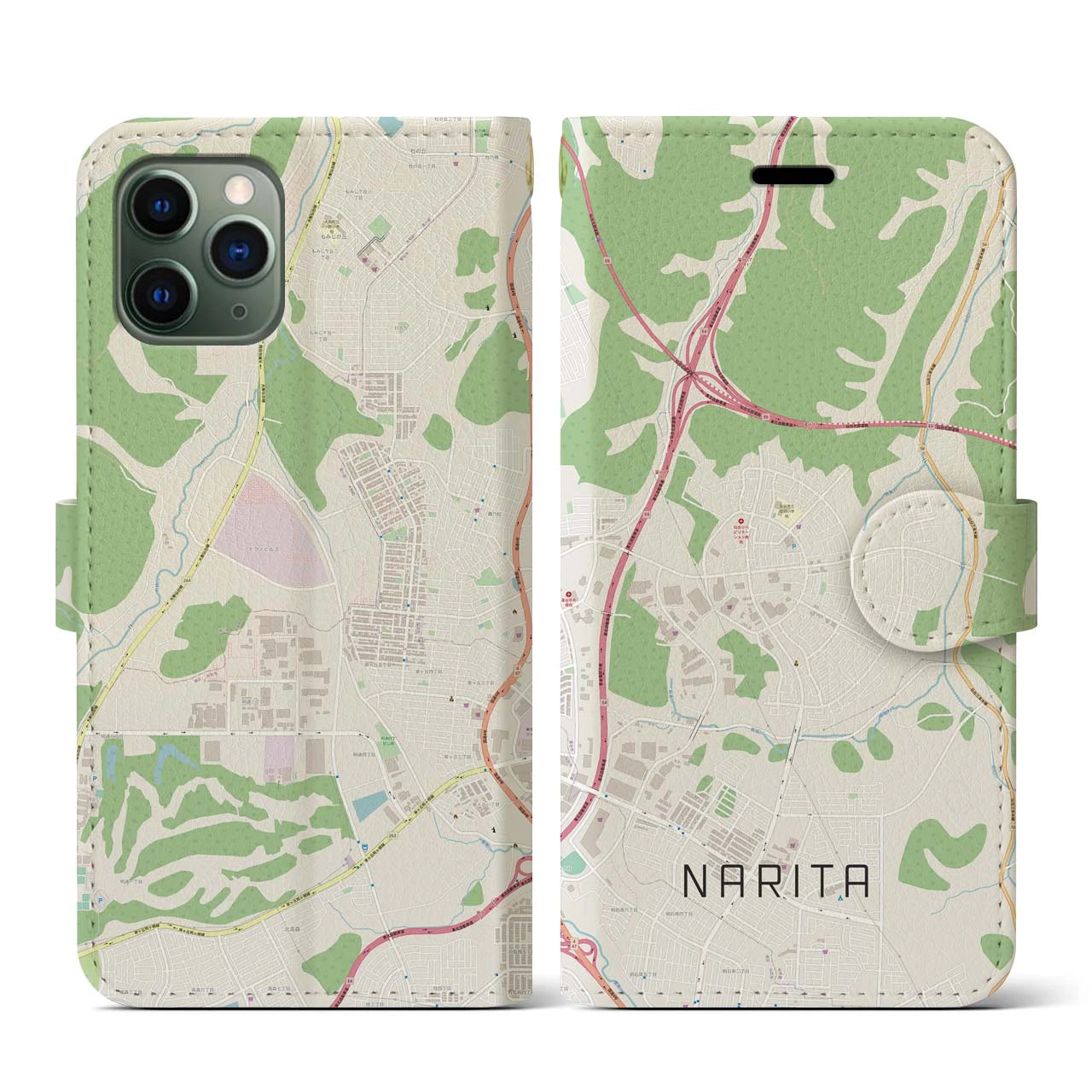 【成田(宮城県)】地図柄iPhoneケース(手帳タイプ)ナチュラル・iPhone 11 Pro 用