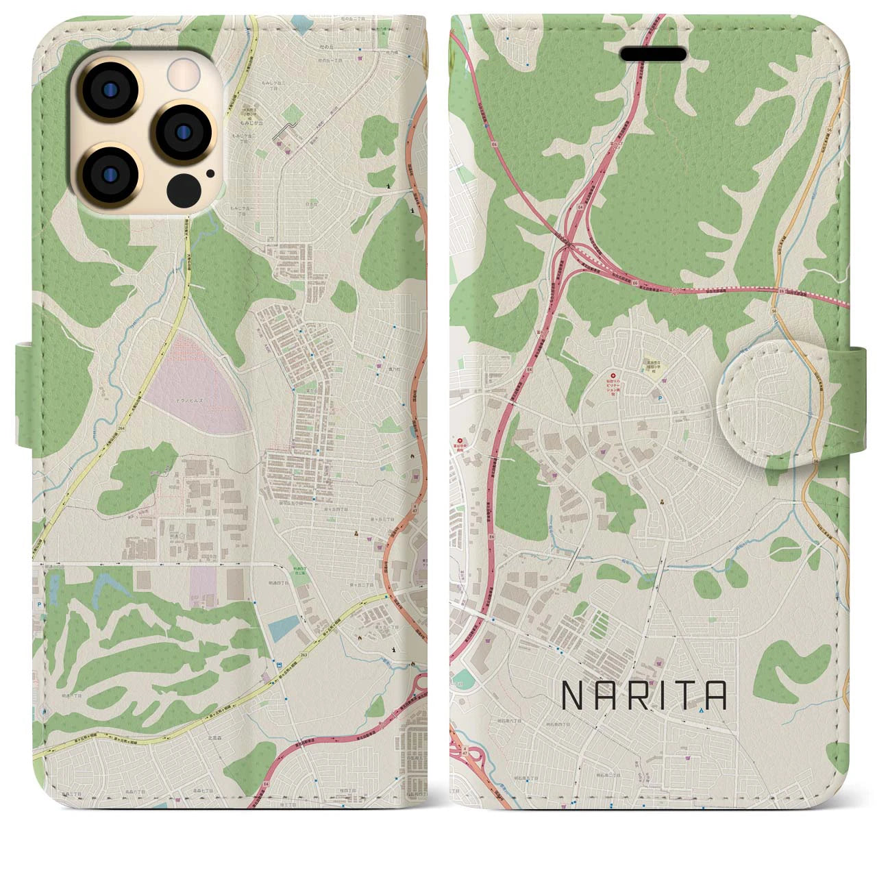 【成田(宮城県)】地図柄iPhoneケース(手帳タイプ)ナチュラル・iPhone 12 Pro Max 用