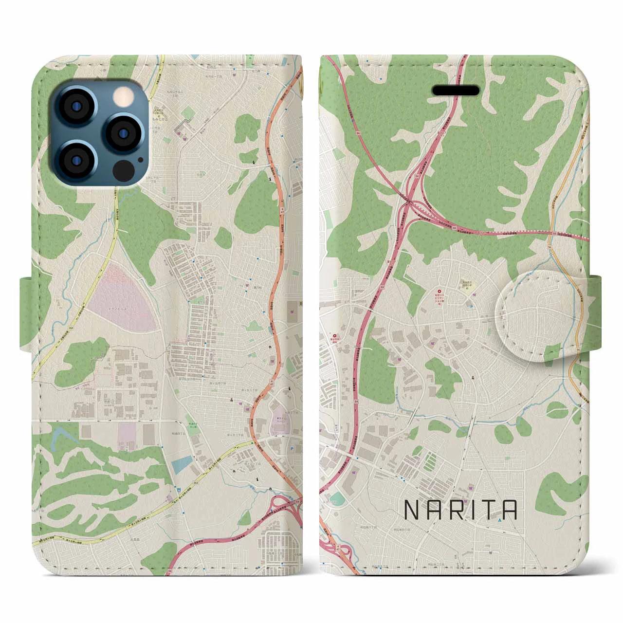 【成田(宮城県)】地図柄iPhoneケース(手帳タイプ)ナチュラル・iPhone 12 / 12 Pro 用