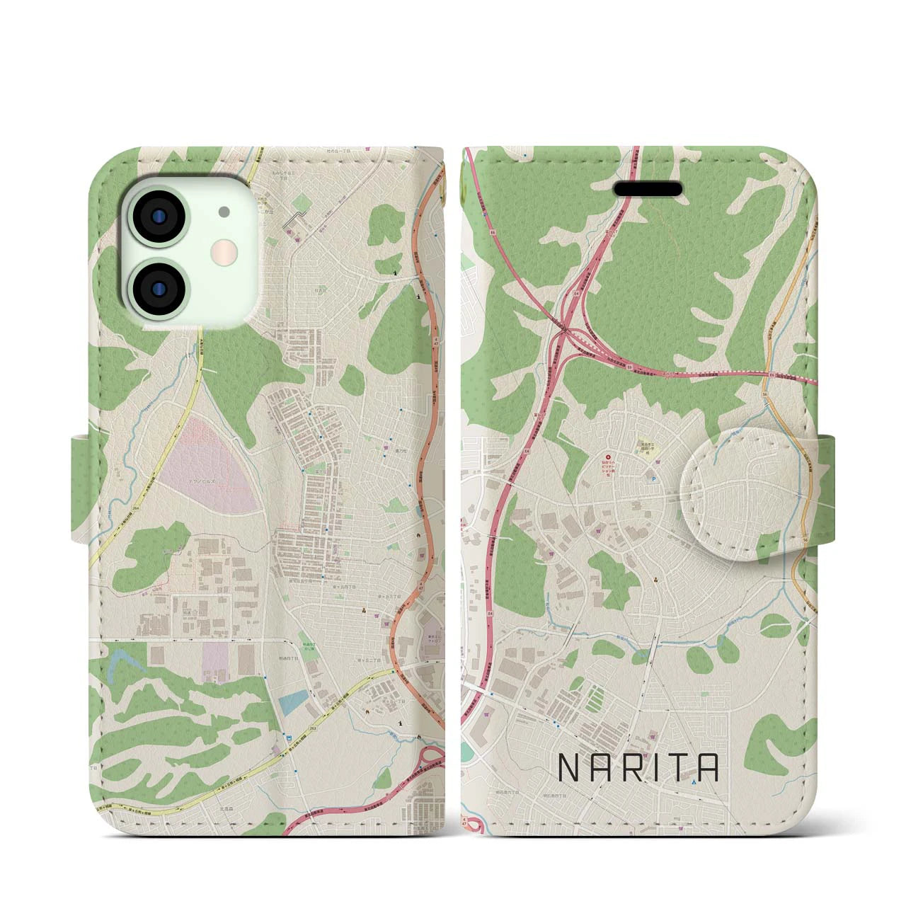 【成田(宮城県)】地図柄iPhoneケース(手帳タイプ)ナチュラル・iPhone 12 mini 用