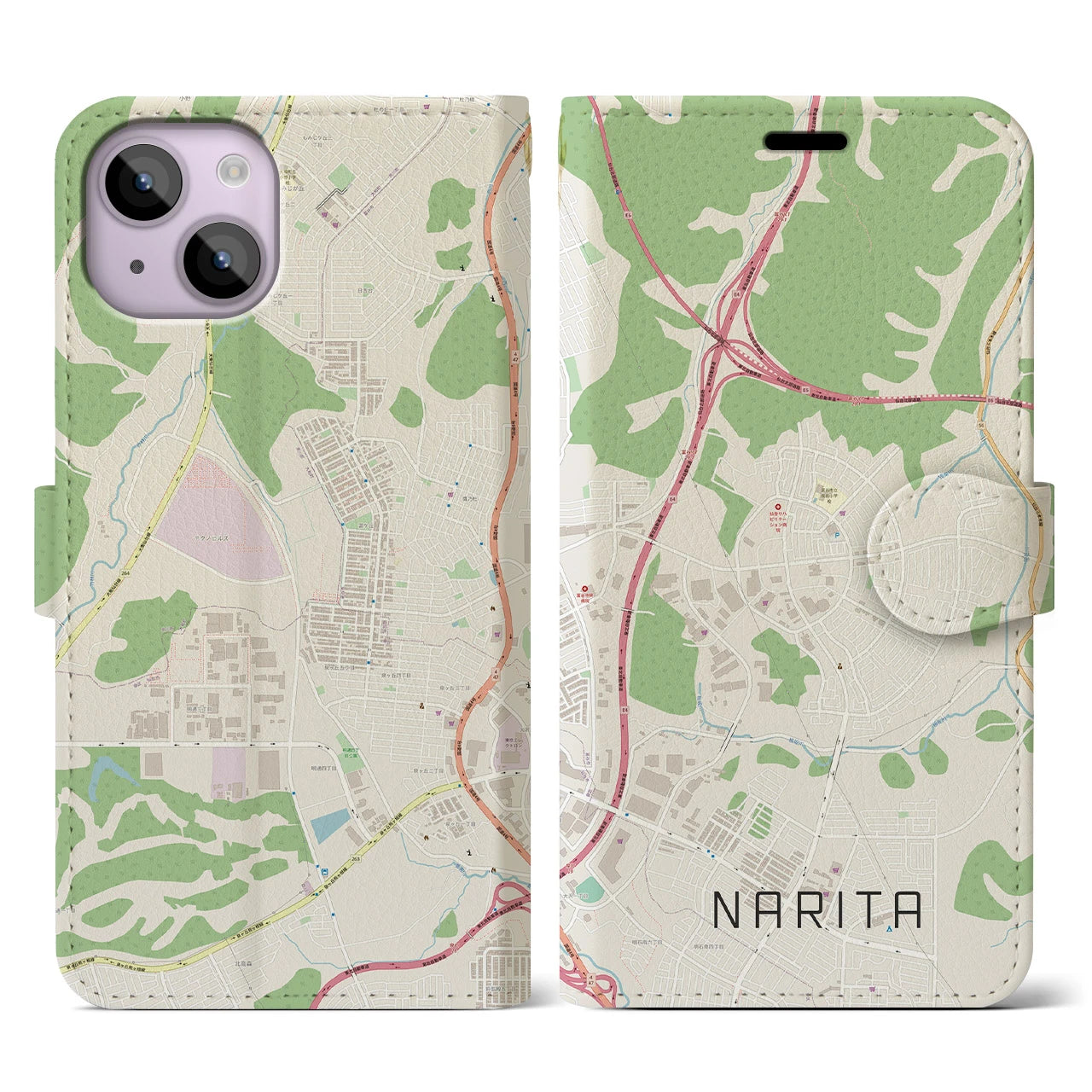 【成田(宮城県)】地図柄iPhoneケース(手帳タイプ)ナチュラル・iPhone 14 用