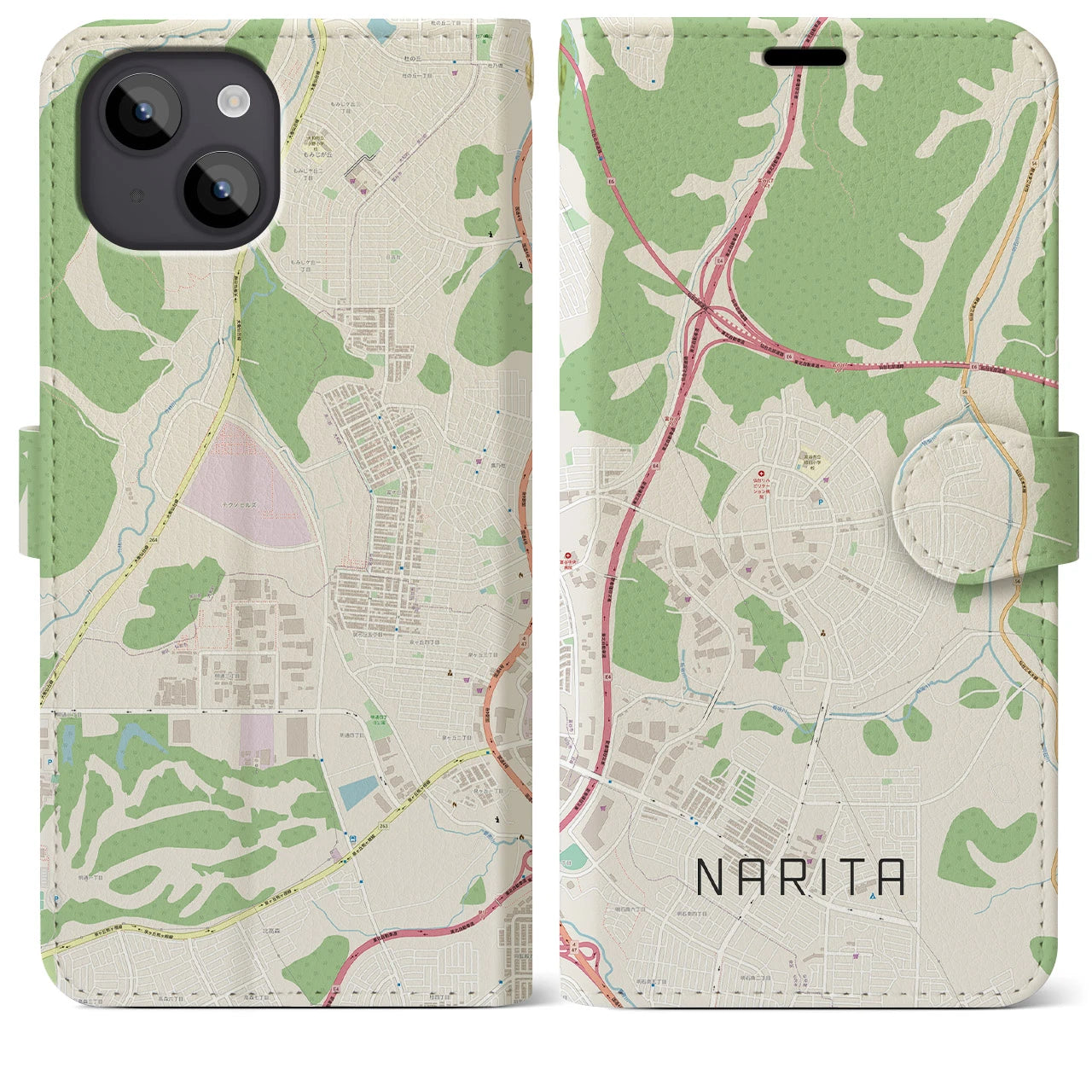 【成田(宮城県)】地図柄iPhoneケース(手帳タイプ)ナチュラル・iPhone 14 Plus 用