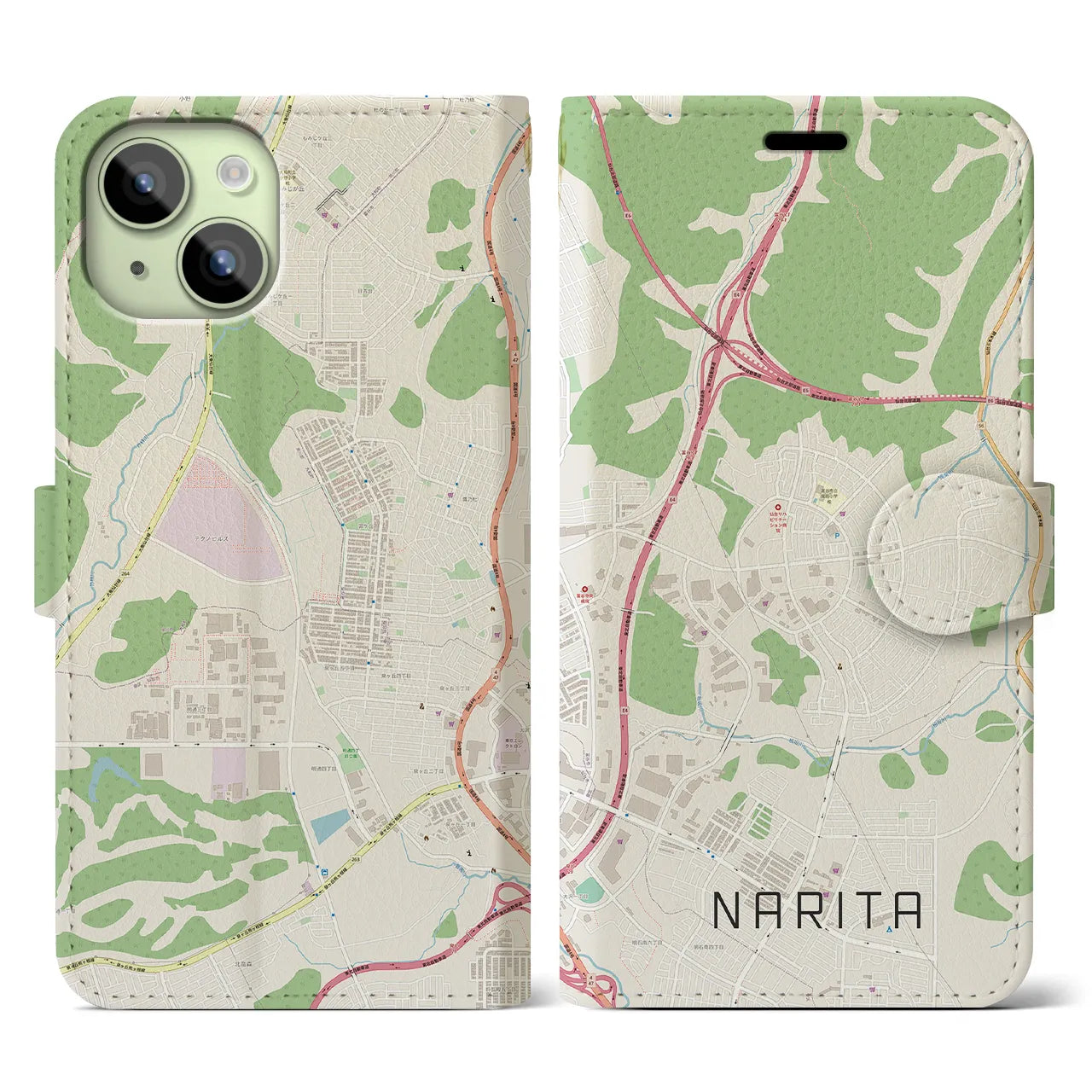 【成田(宮城県)】地図柄iPhoneケース(手帳タイプ)ナチュラル・iPhone 15 用