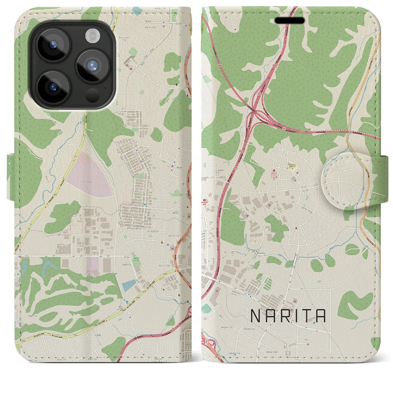 【成田(宮城県)】地図柄iPhoneケース(手帳タイプ)ナチュラル・iPhone 15 Pro Max 用