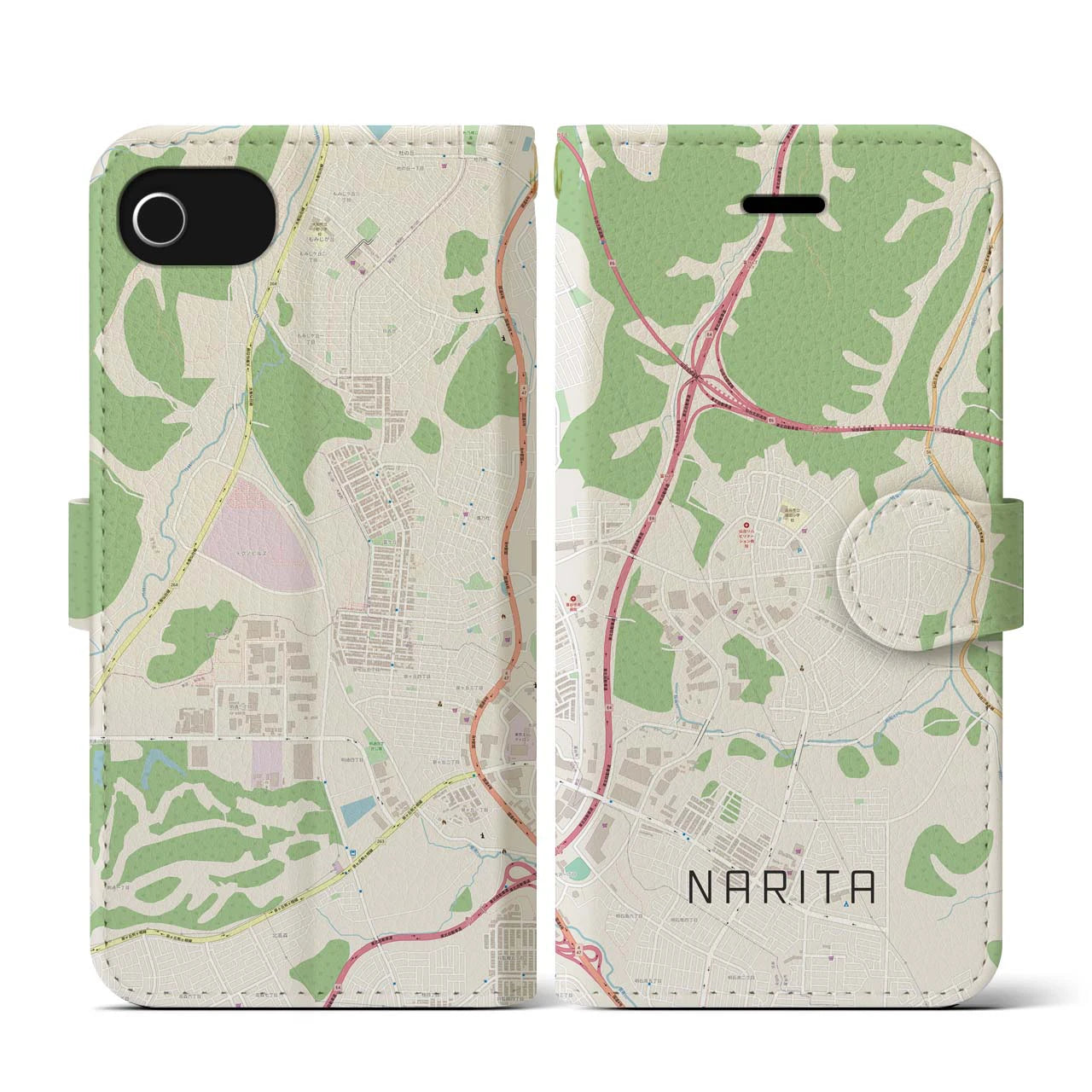 【成田(宮城県)】地図柄iPhoneケース(手帳タイプ)ナチュラル・iPhone SE(第3 / 第2世代) / 8 / 7 / 6s / 6 用