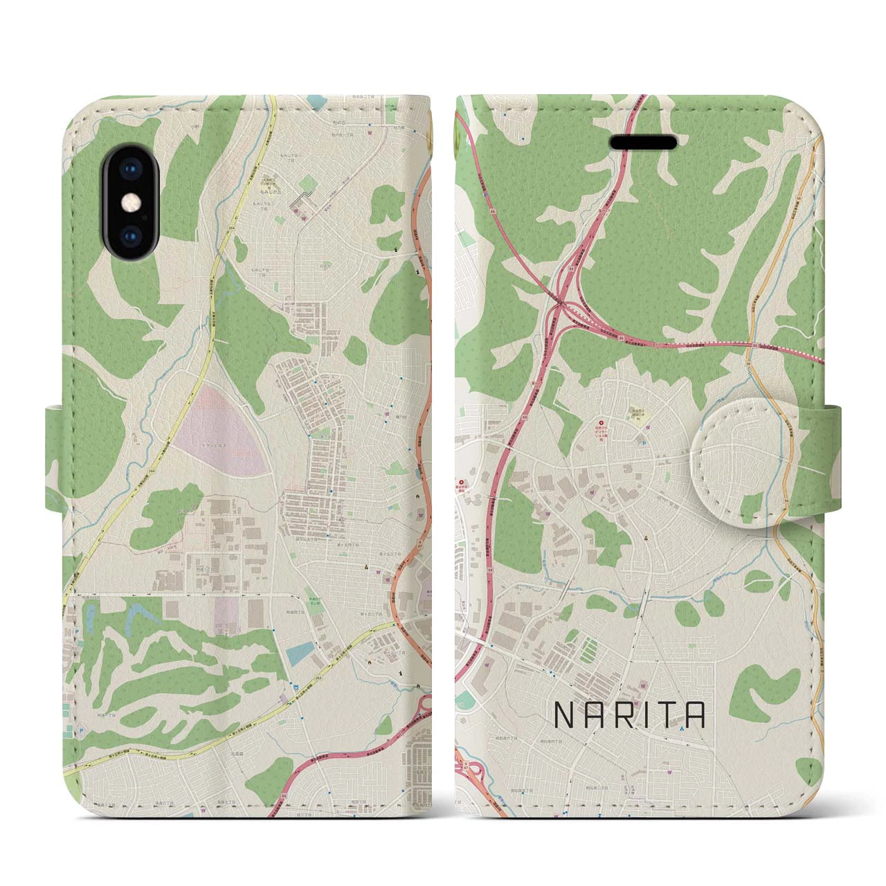 【成田(宮城県)】地図柄iPhoneケース(手帳タイプ)ナチュラル・iPhone XS / X 用