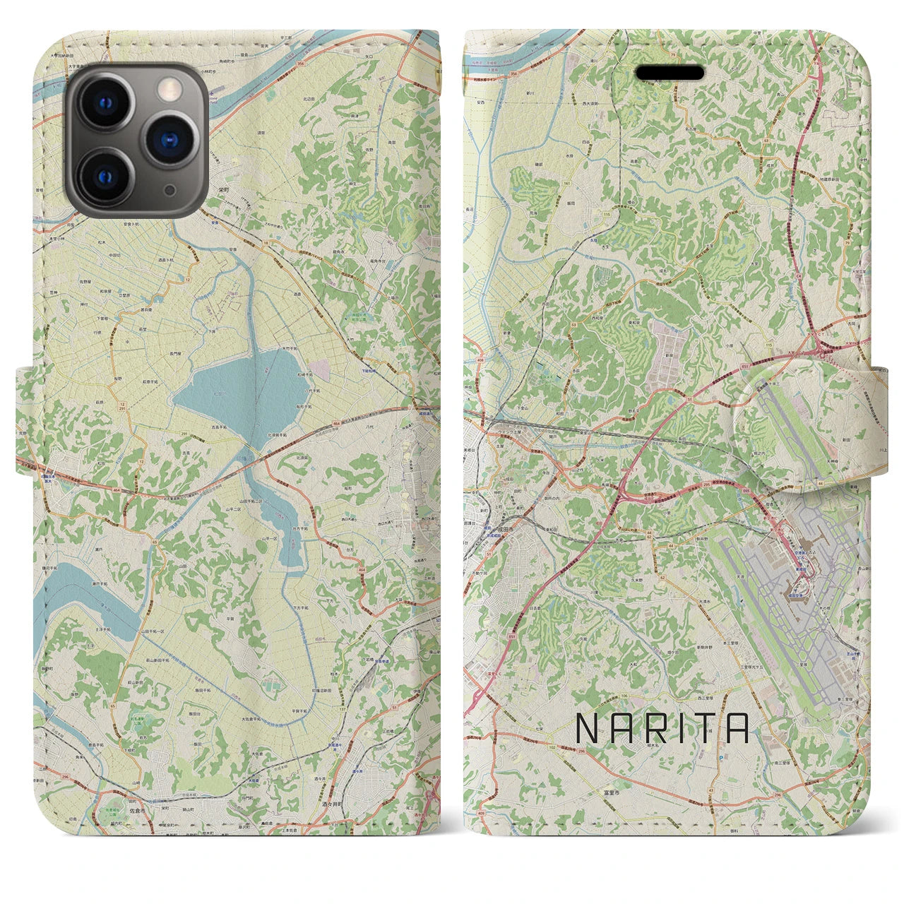 【成田(千葉県)】地図柄iPhoneケース(手帳タイプ)ナチュラル・iPhone 11 Pro Max 用