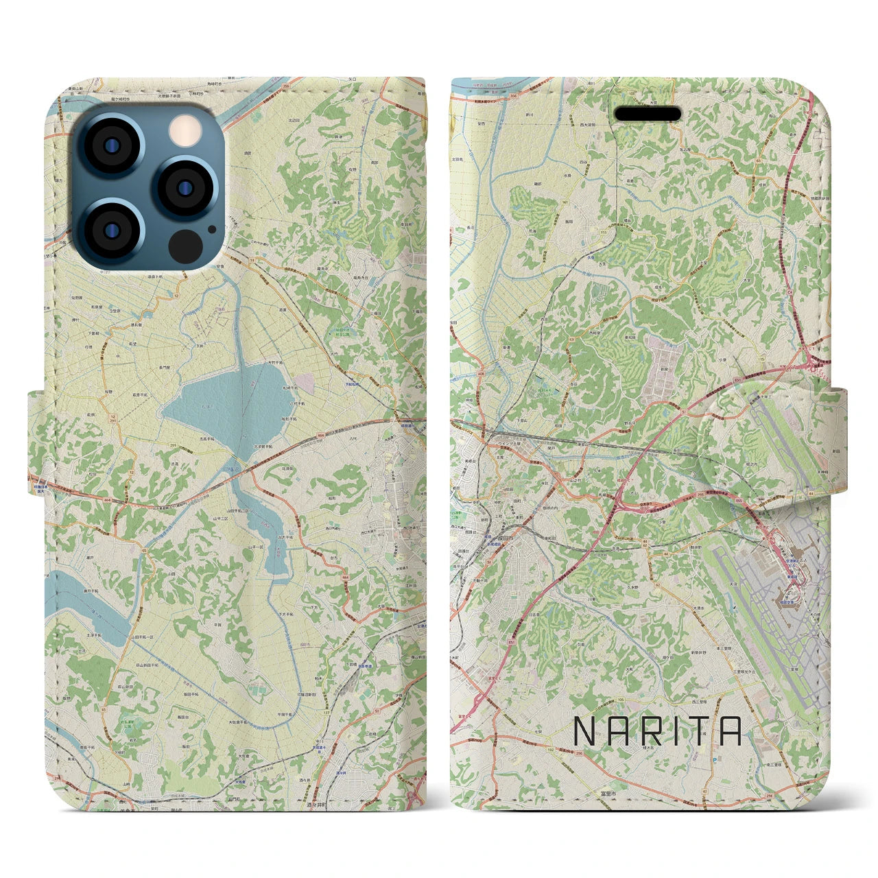 【成田(千葉県)】地図柄iPhoneケース(手帳タイプ)ナチュラル・iPhone 12 / 12 Pro 用